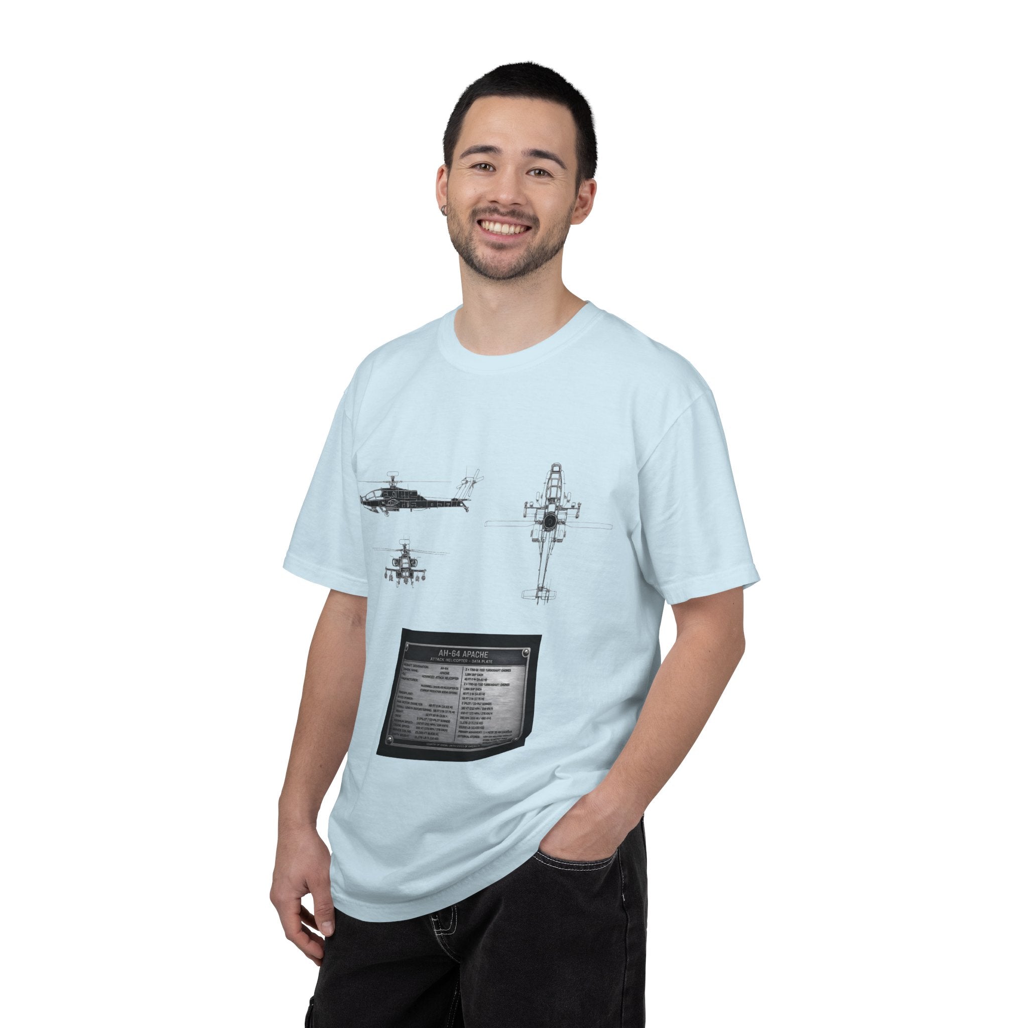 AH-64 Apache Helicopter Schematic T-shirt | Blueprint Military Diagram