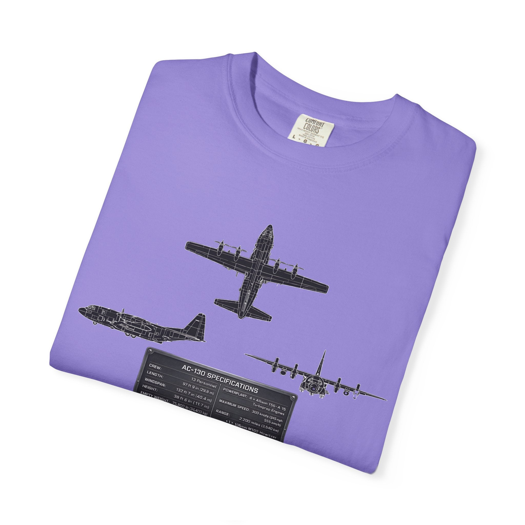 AC-130 Gunship Schematic Blueprint T-shirt | Angel of Death Diagram Military Aircraft