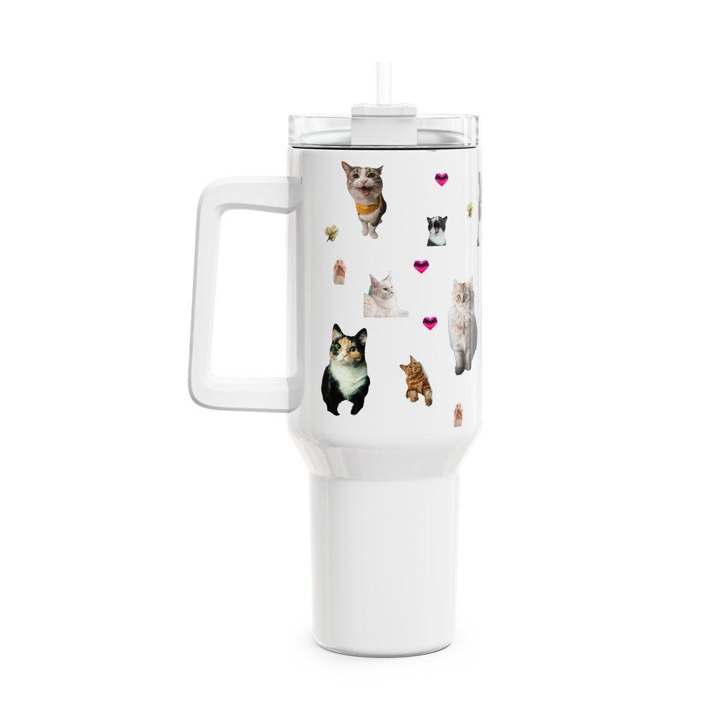 Cute Kitties Illustration Tumbler 40oz, Cat Art Stainless Travel Cup