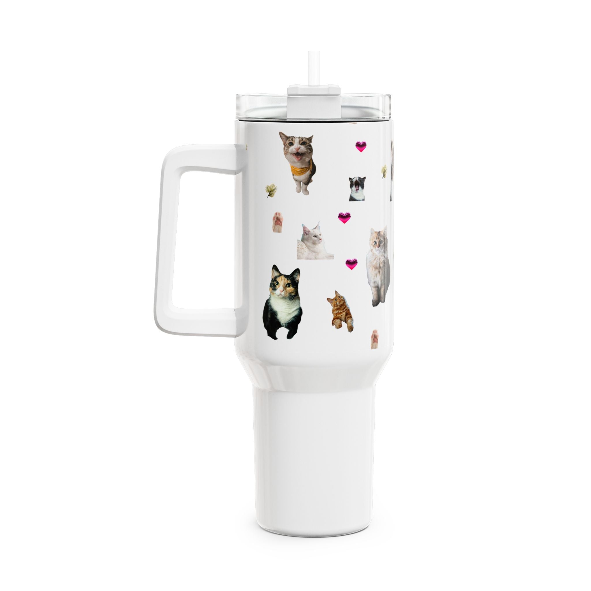 Cute Kitties Illustration Tumbler 40oz, Cat Art Stainless Travel Cup