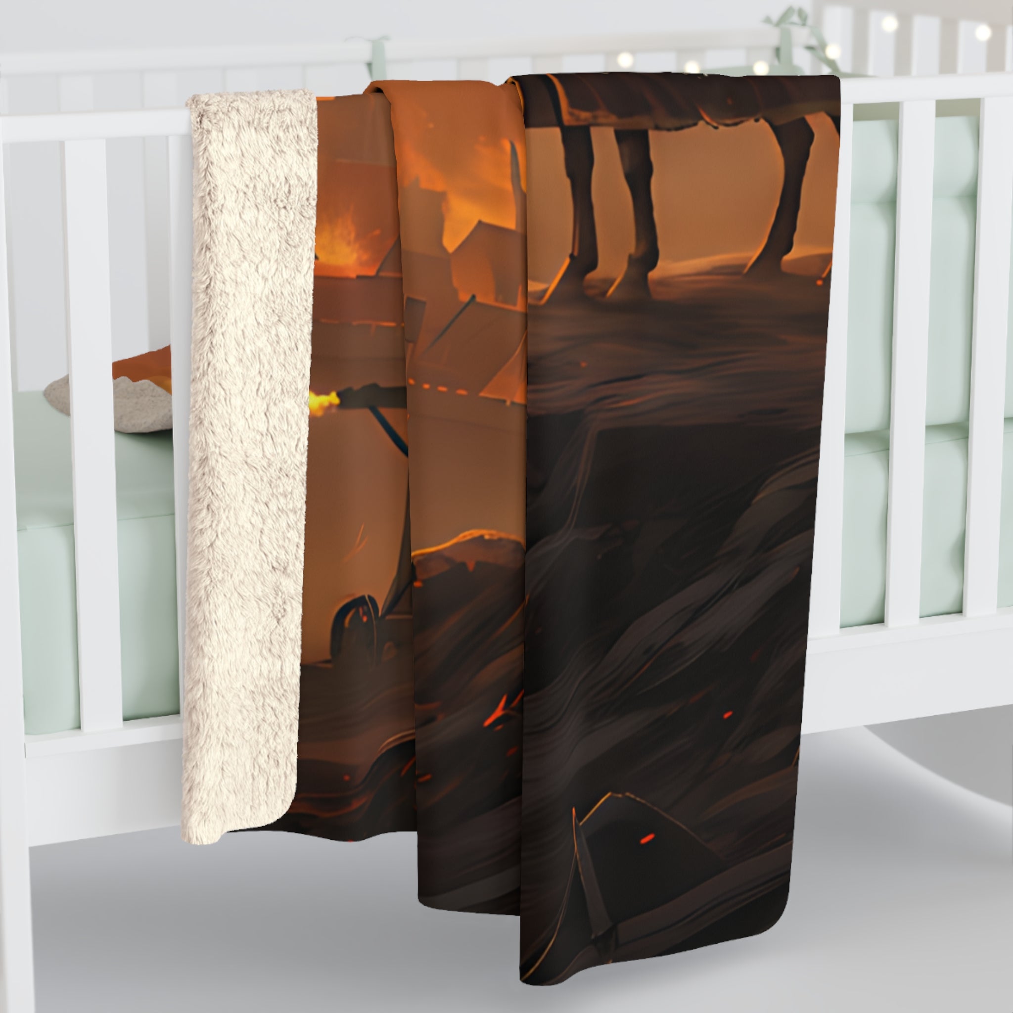 Medieval Knights Sherpa Fleece Blanket — Knights Overlooking Burning Town