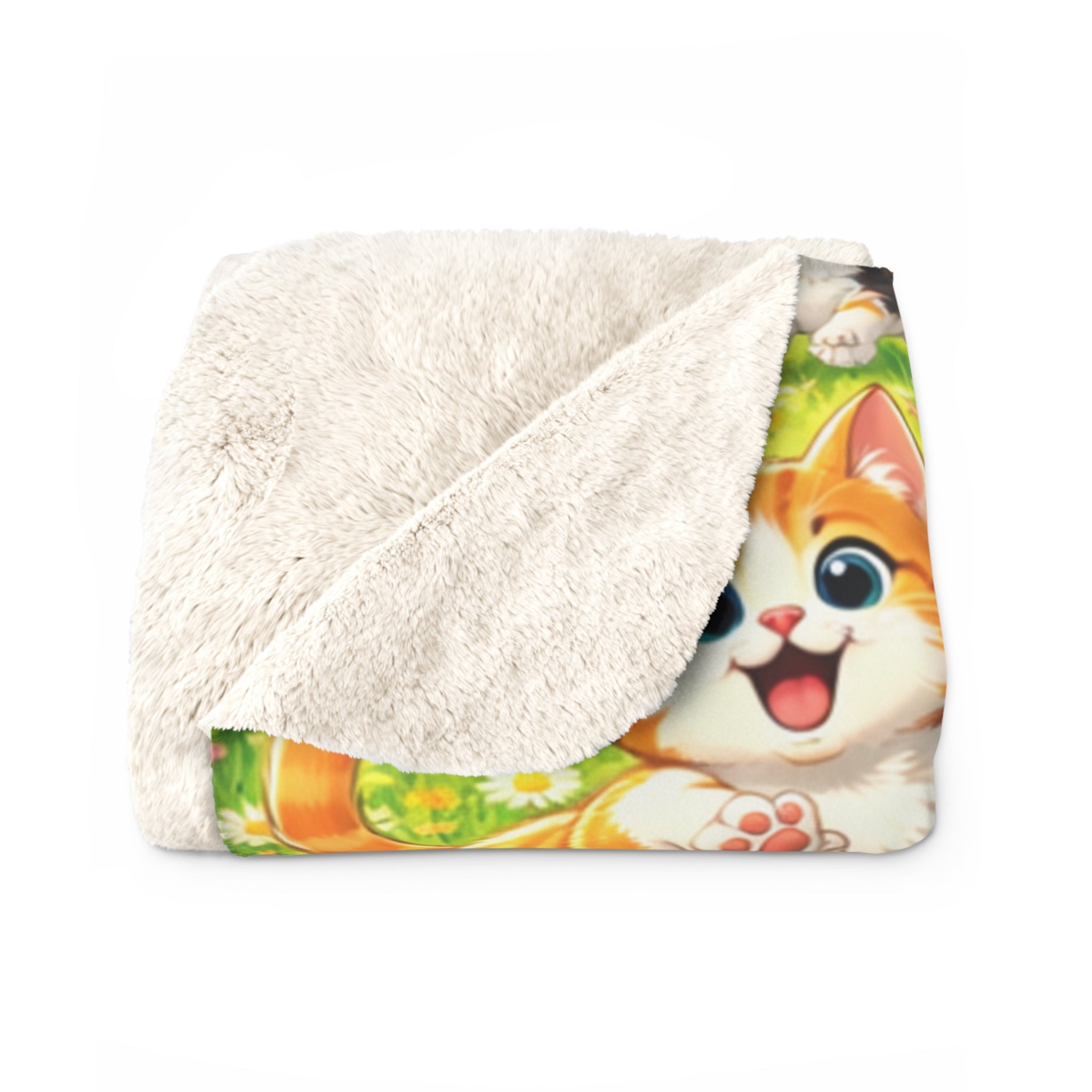 Playful Kittens Wrapped Pattern Sherpa Blanket | Whimsical Cat Throw