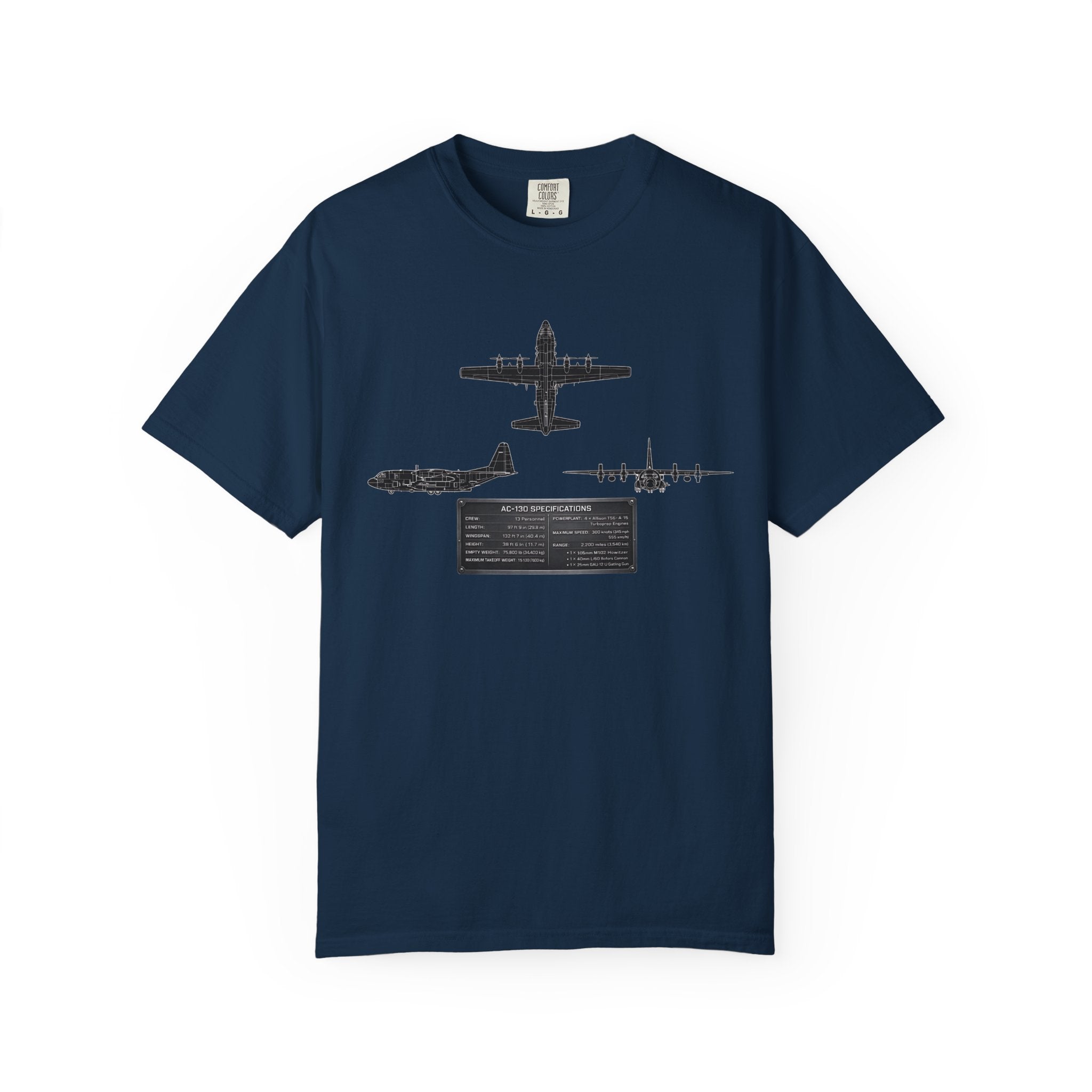 AC-130 Gunship Schematic Blueprint T-shirt | Angel of Death Diagram Military Aircraft