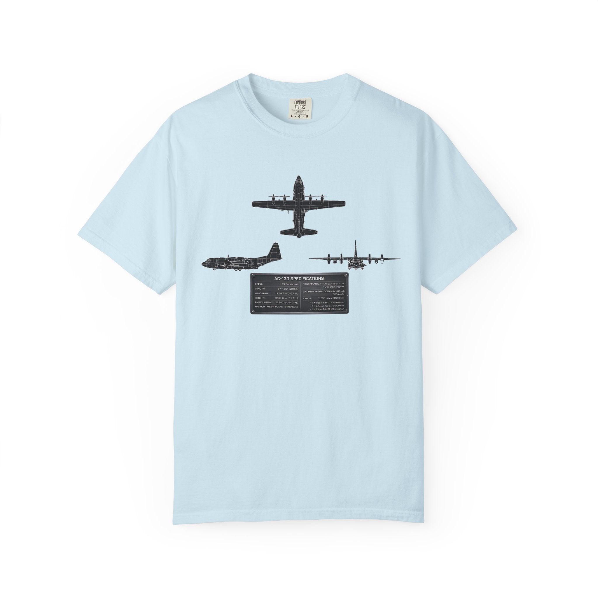 AC-130 Gunship Schematic Blueprint T-shirt | Angel of Death Diagram Military Aircraft