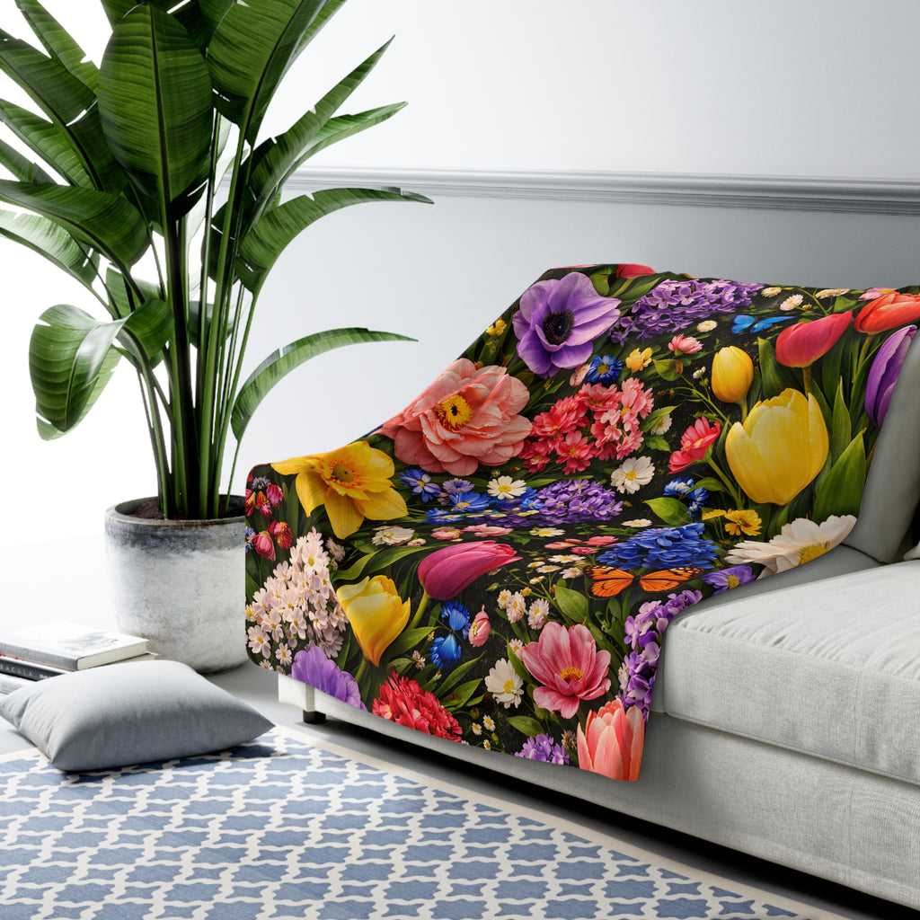 Springtime Floral Wrap Sherpa Fleece Blanket | All the Flowers Without the Allergies