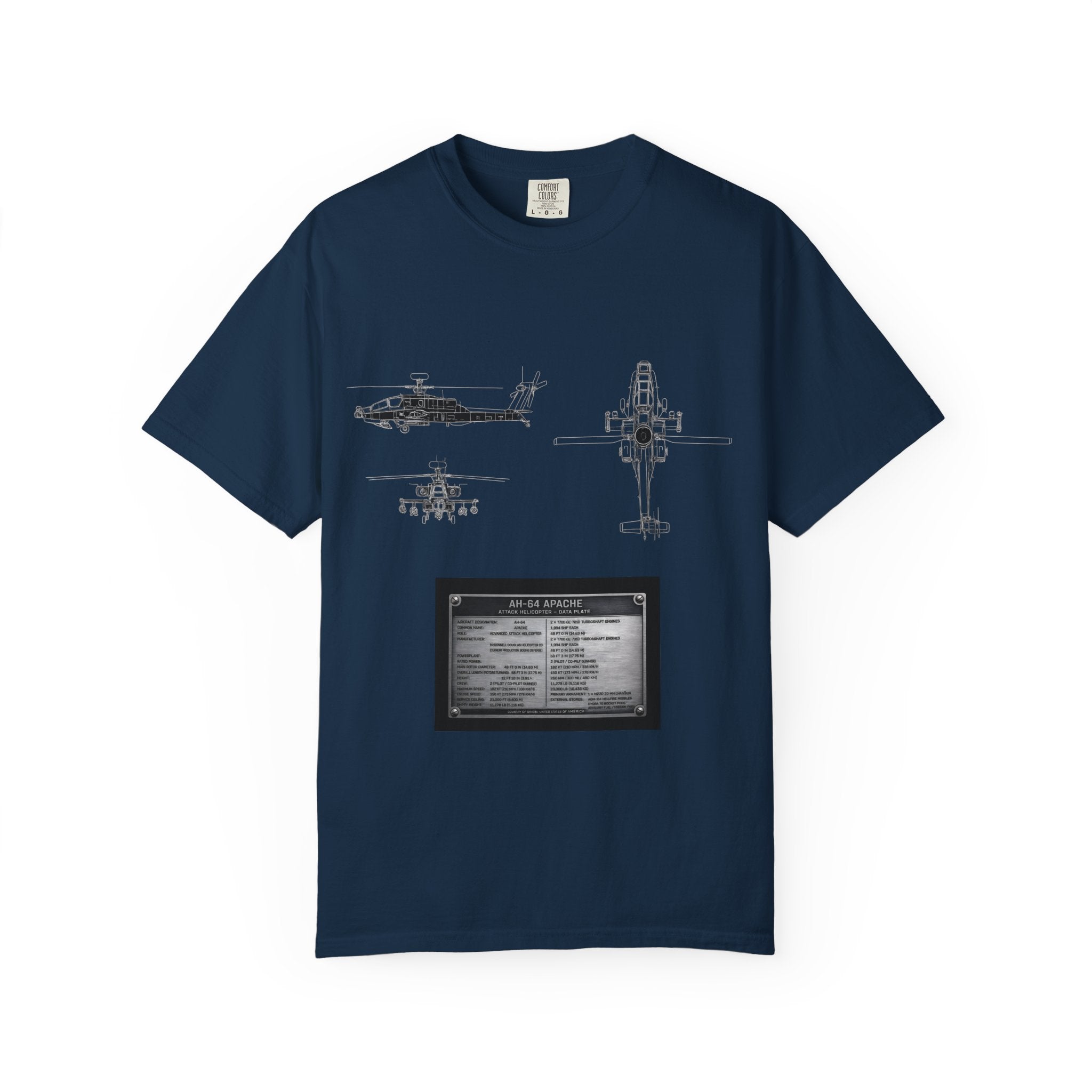 AH-64 Apache Helicopter Schematic T-shirt | Blueprint Military Diagram