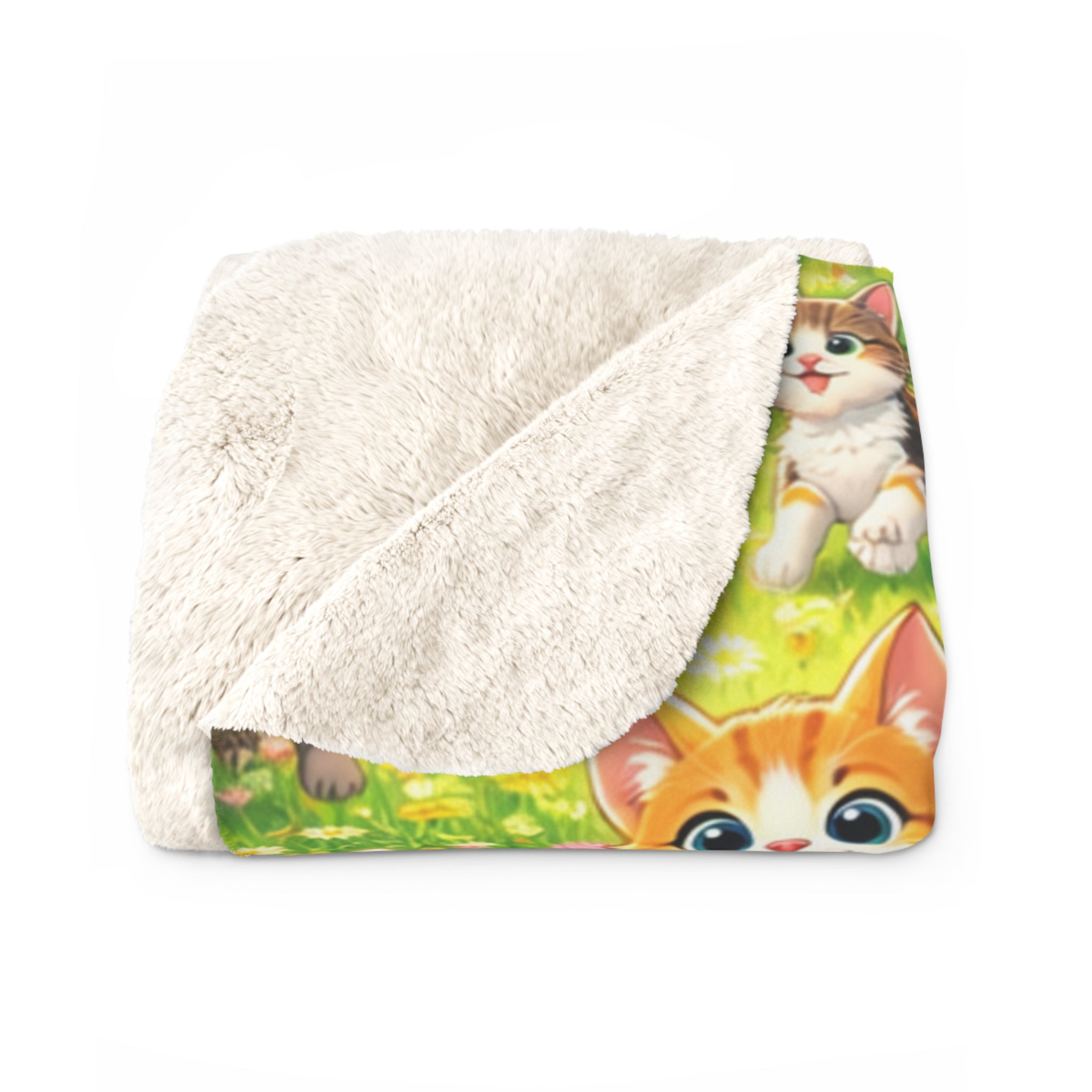 Playful Kittens Wrapped Pattern Sherpa Blanket | Whimsical Cat Throw