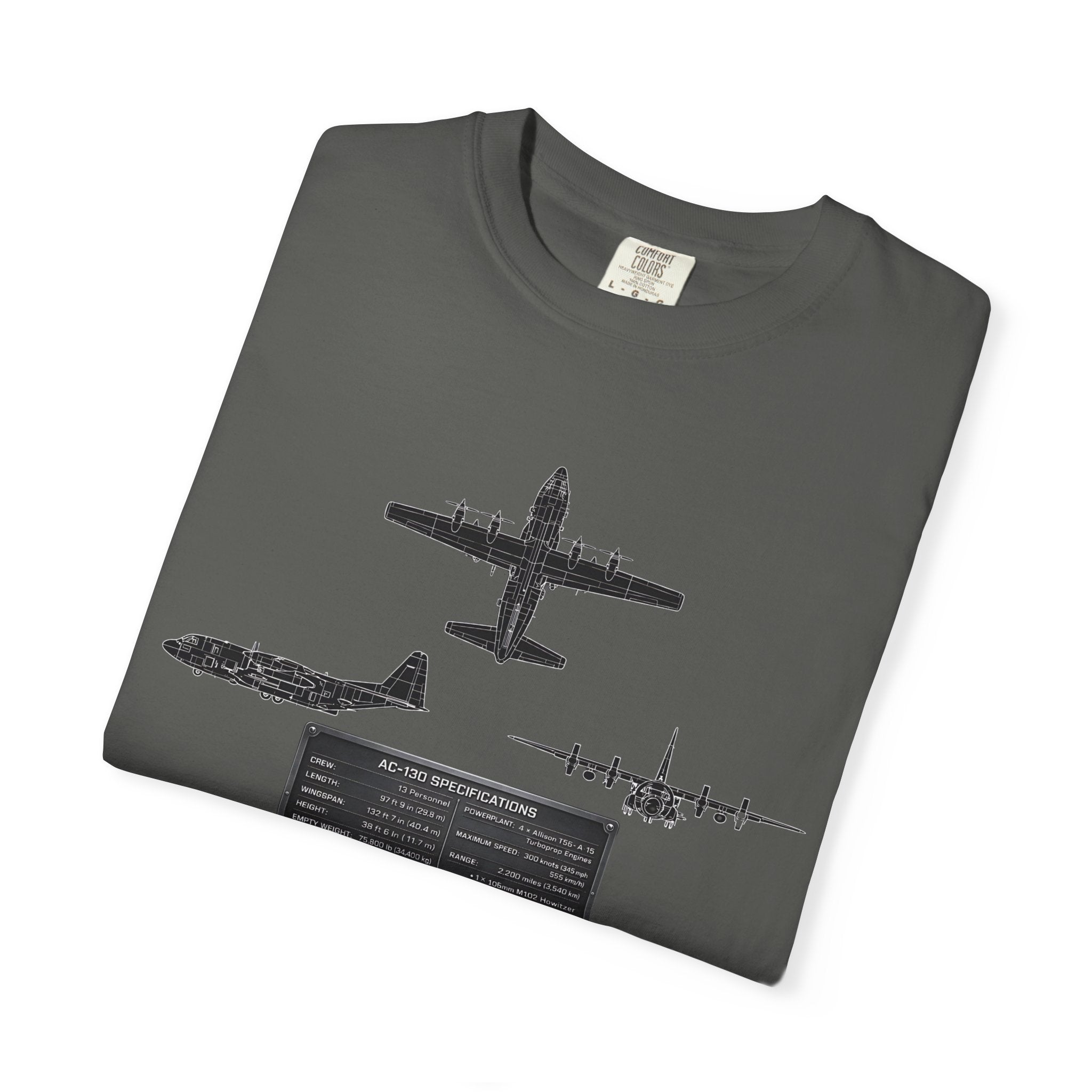 AC-130 Gunship Schematic Blueprint T-shirt | Angel of Death Diagram Military Aircraft