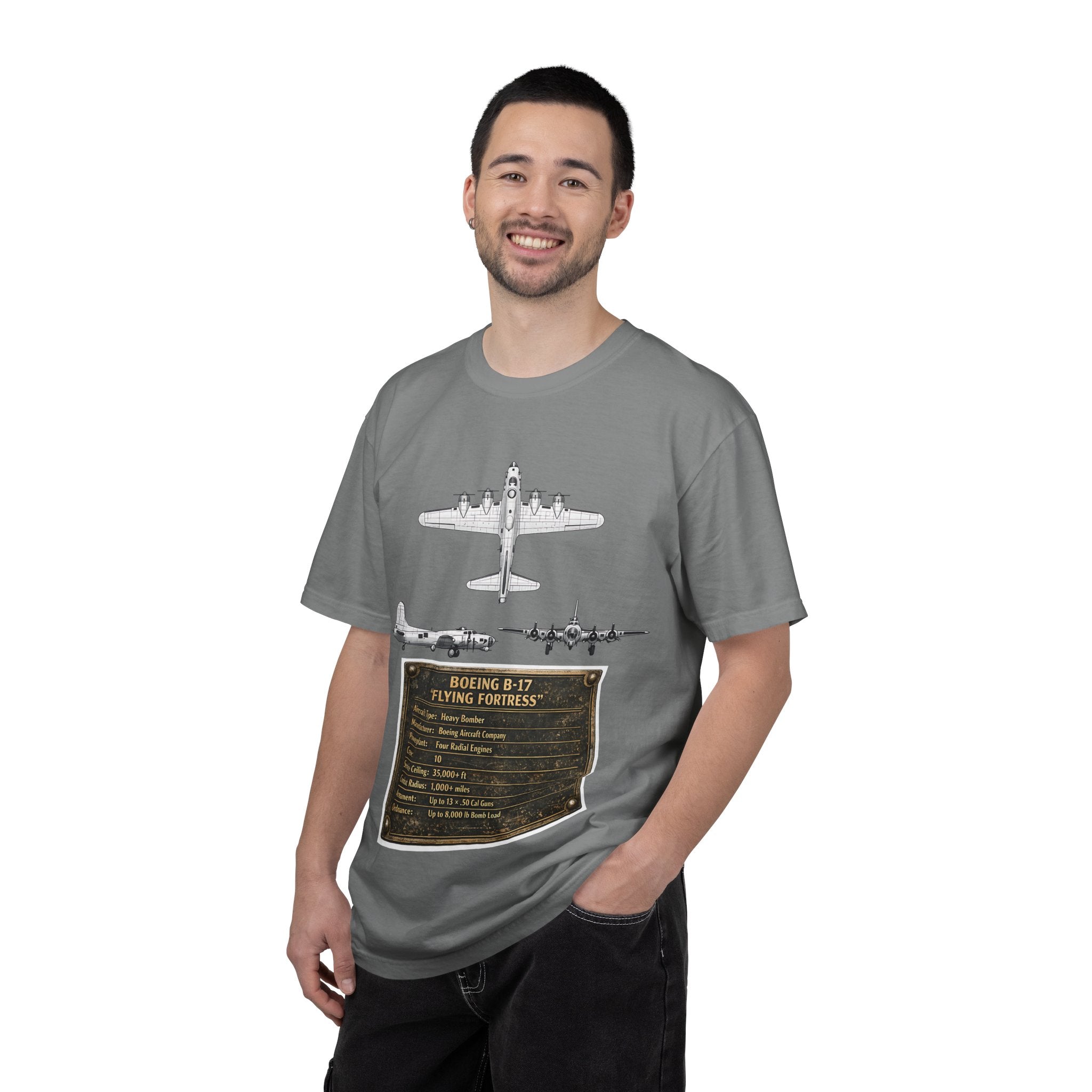 B-17 Bomber schematic Illustration T-shirt | Vintage Aviation Plane Art