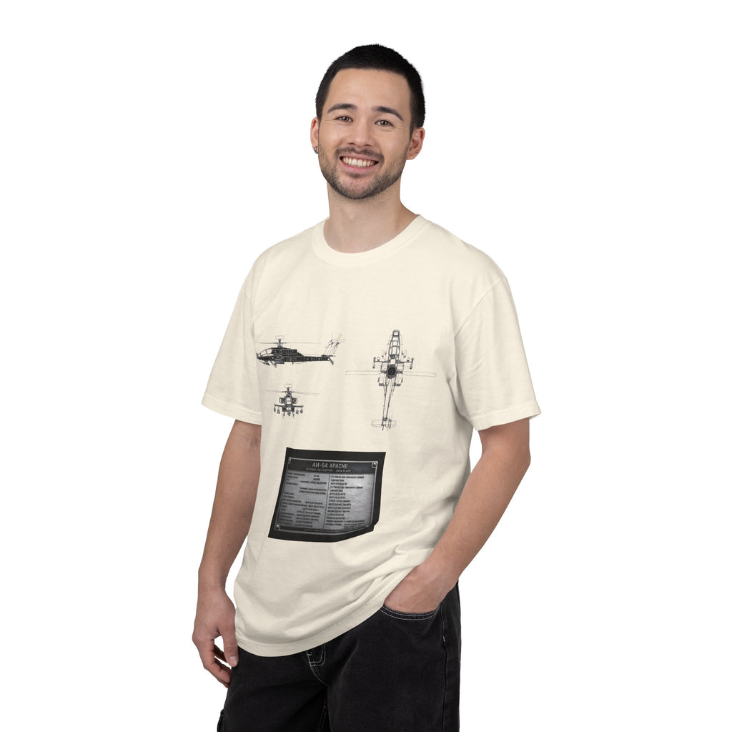 AH-64 Apache Helicopter Schematic T-shirt | Blueprint Military Diagram