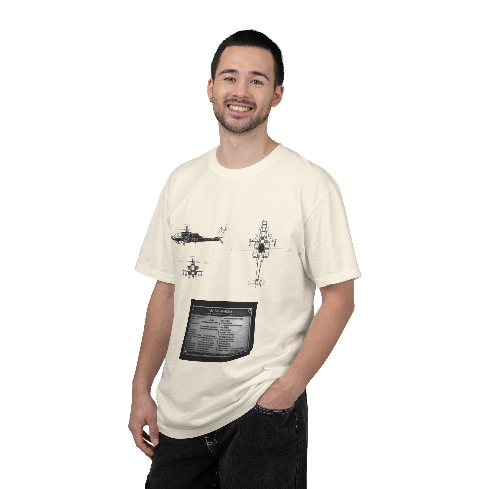 AH-64 Apache Helicopter Schematic T-shirt | Blueprint Military Diagram
