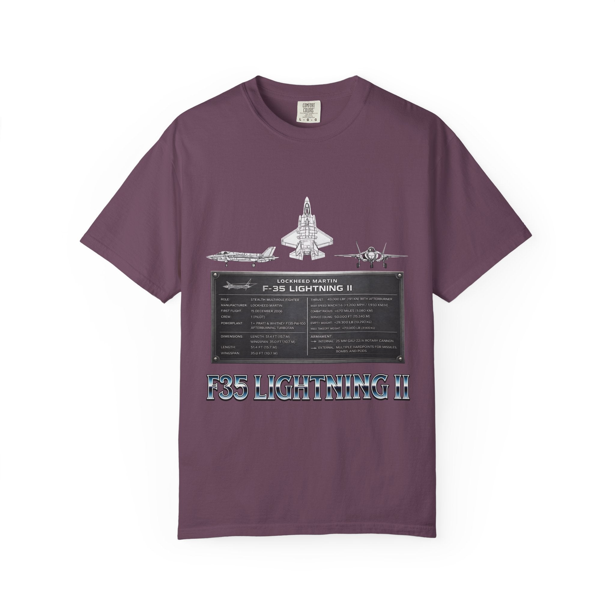 F-35 Lightning II Jet Schematic T-shirt | Military Aircraft Diagram