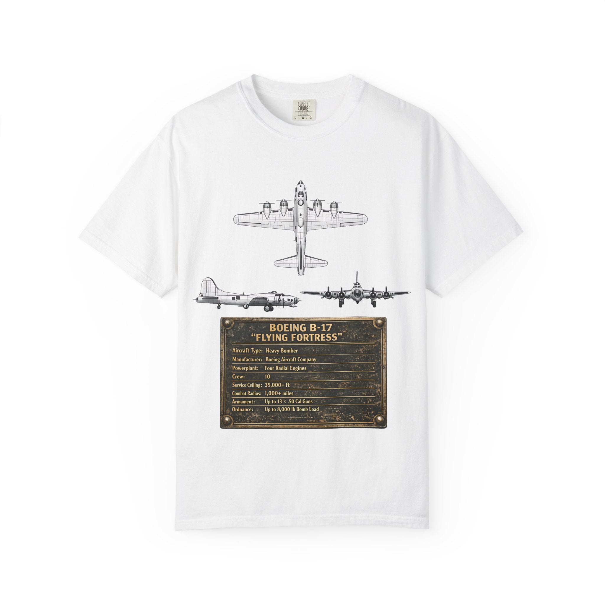 B-17 Bomber schematic Illustration T-shirt | Vintage Aviation Plane Art