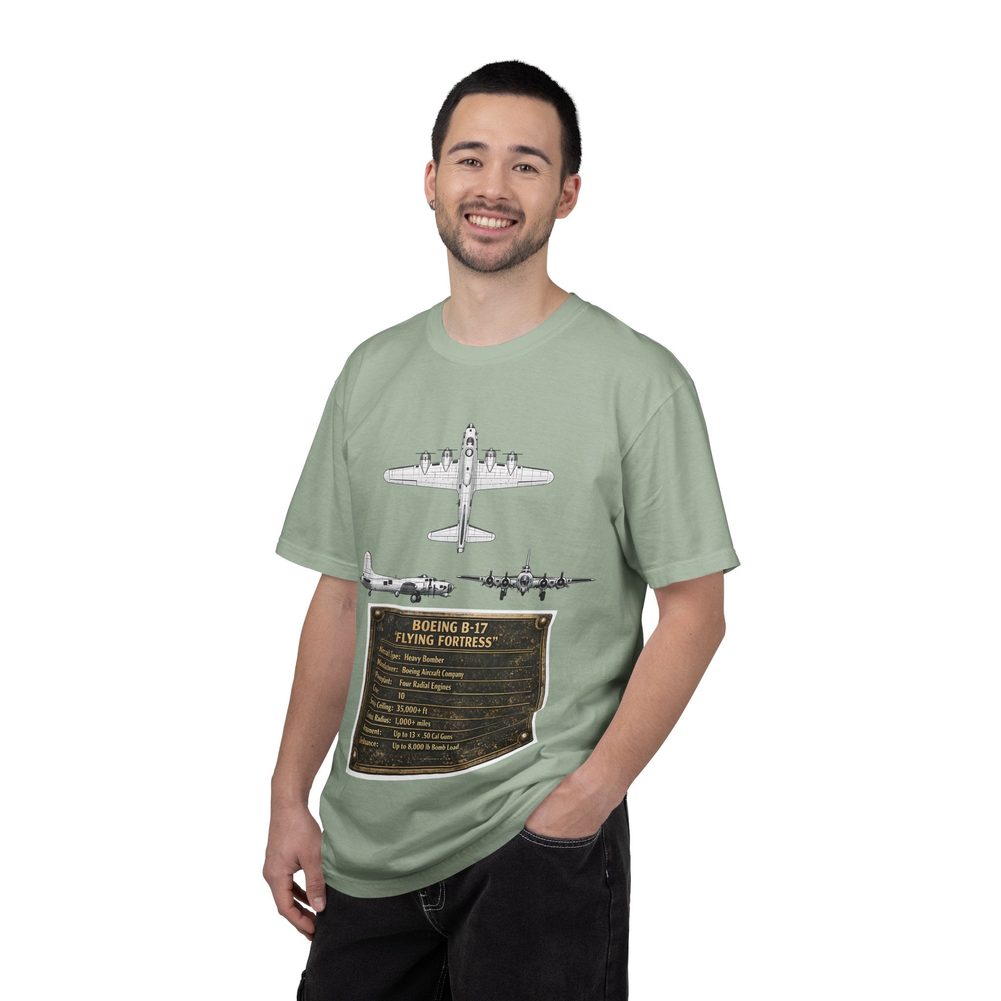 B-17 Bomber schematic Illustration T-shirt | Vintage Aviation Plane Art