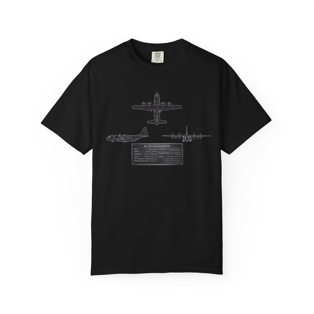 AC-130 Gunship Schematic Blueprint T-shirt | Angel of Death Diagram Military Aircraft
