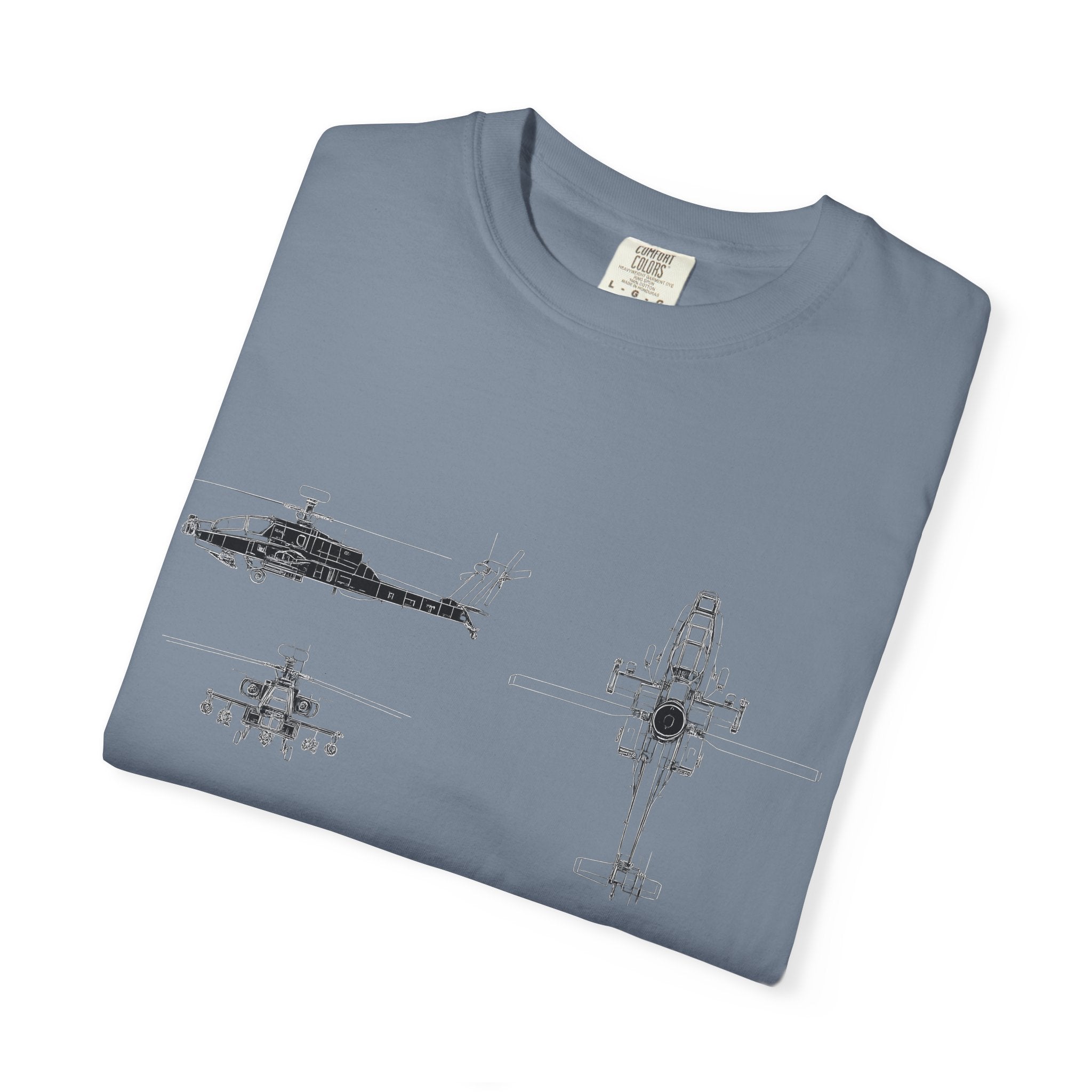 AH-64 Apache Helicopter Schematic T-shirt | Blueprint Military Diagram