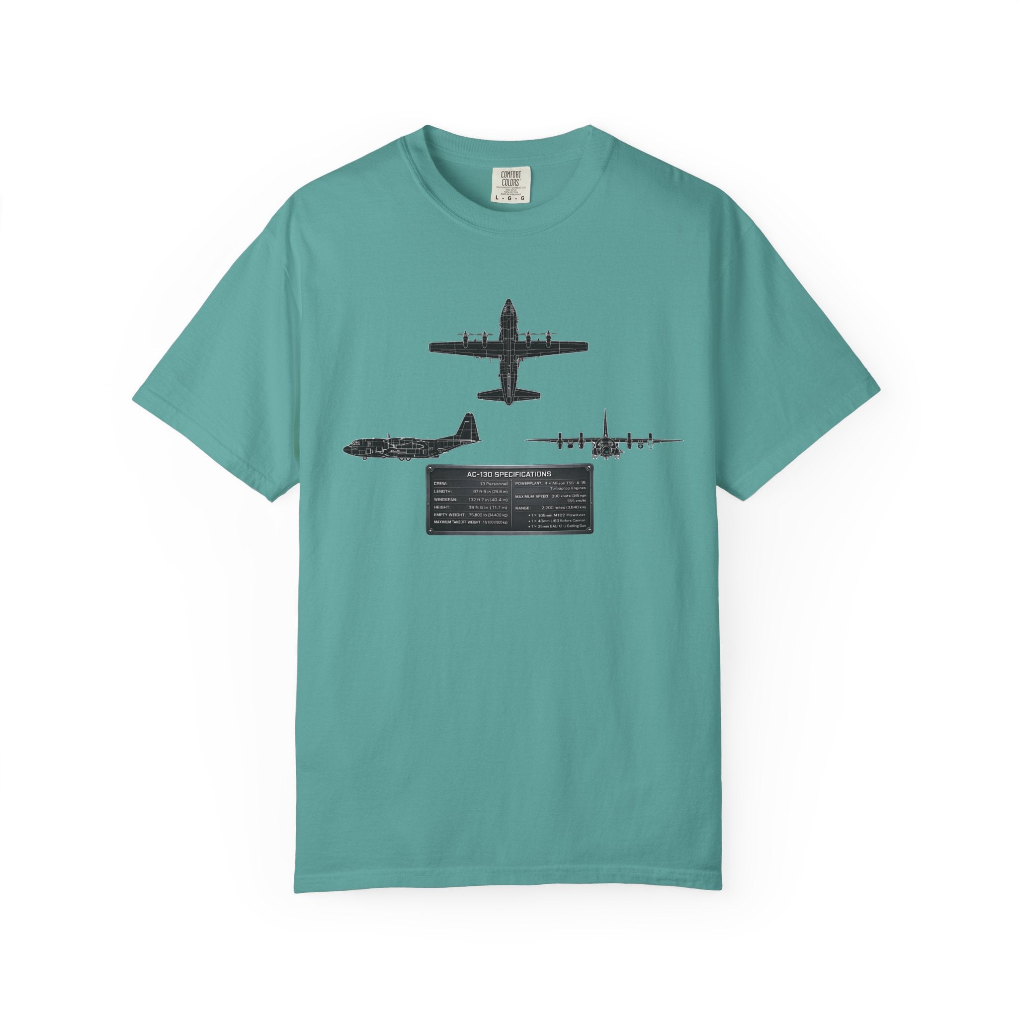 AC-130 Gunship Schematic Blueprint T-shirt | Angel of Death Diagram Military Aircraft