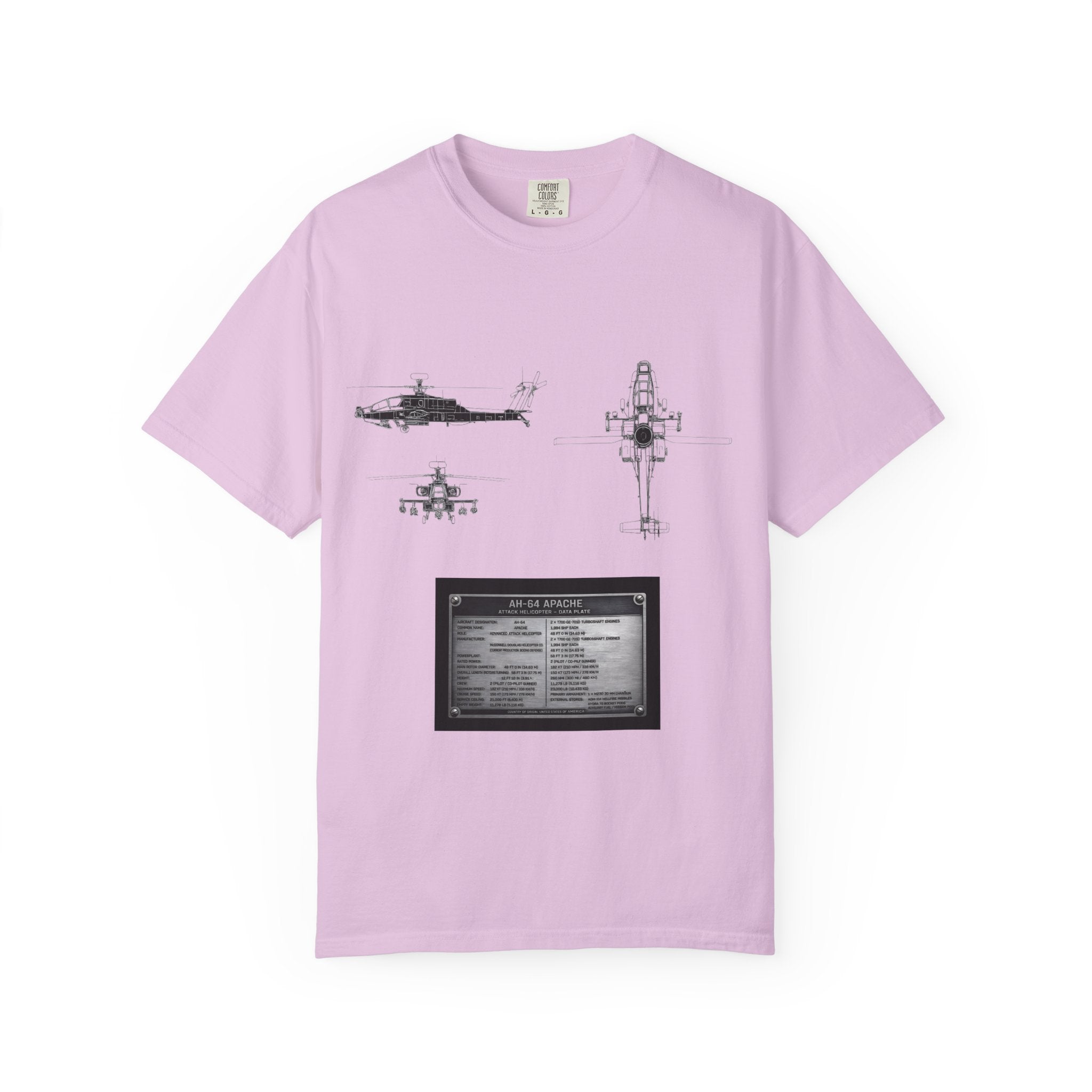 AH-64 Apache Helicopter Schematic T-shirt | Blueprint Military Diagram