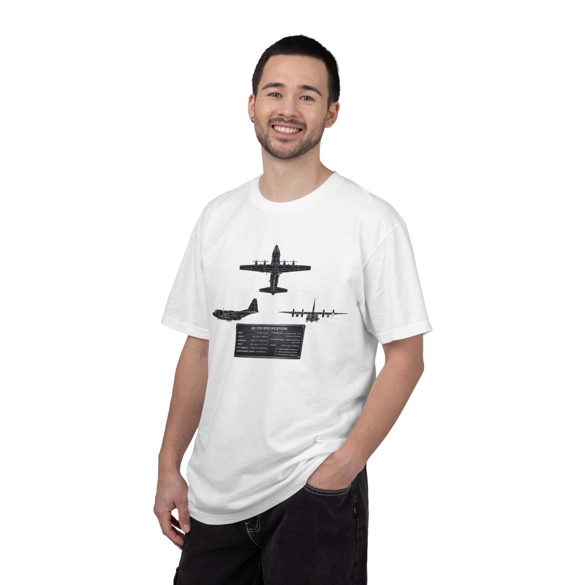 AC-130 Gunship Schematic Blueprint T-shirt | Angel of Death Diagram Military Aircraft