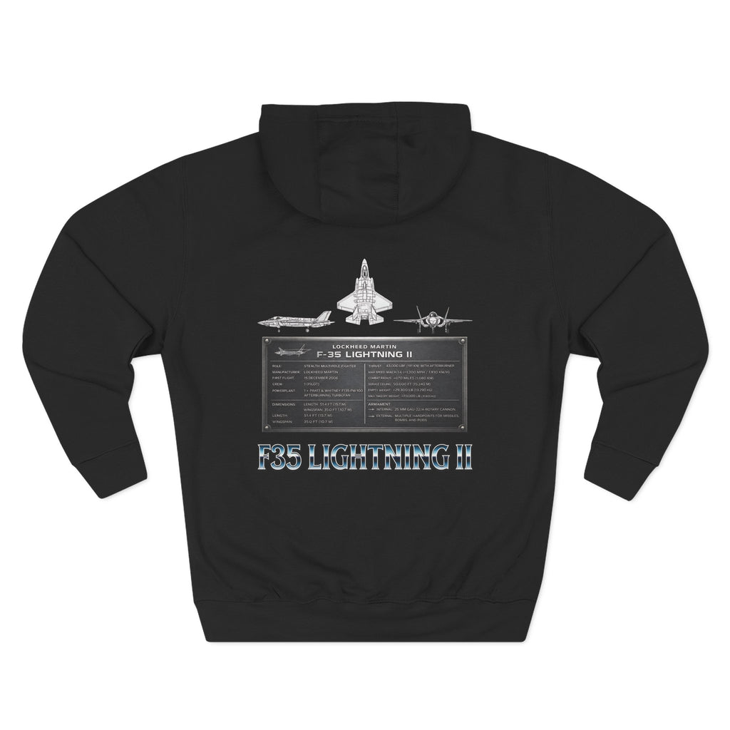 F35 Lightning II Hoodie Three-Panel Fleece Jet Fighter Design on back