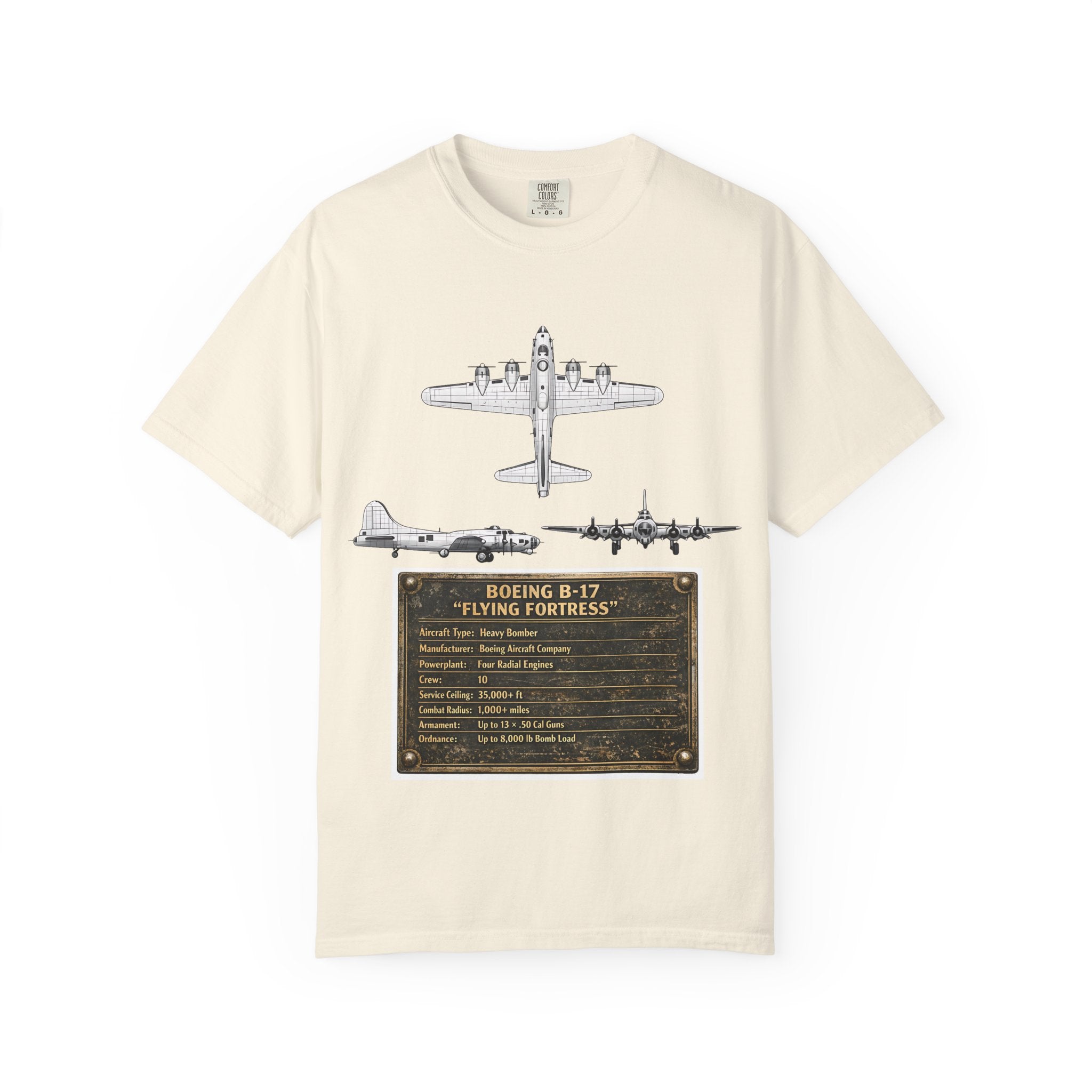 B-17 Bomber schematic Illustration T-shirt | Vintage Aviation Plane Art