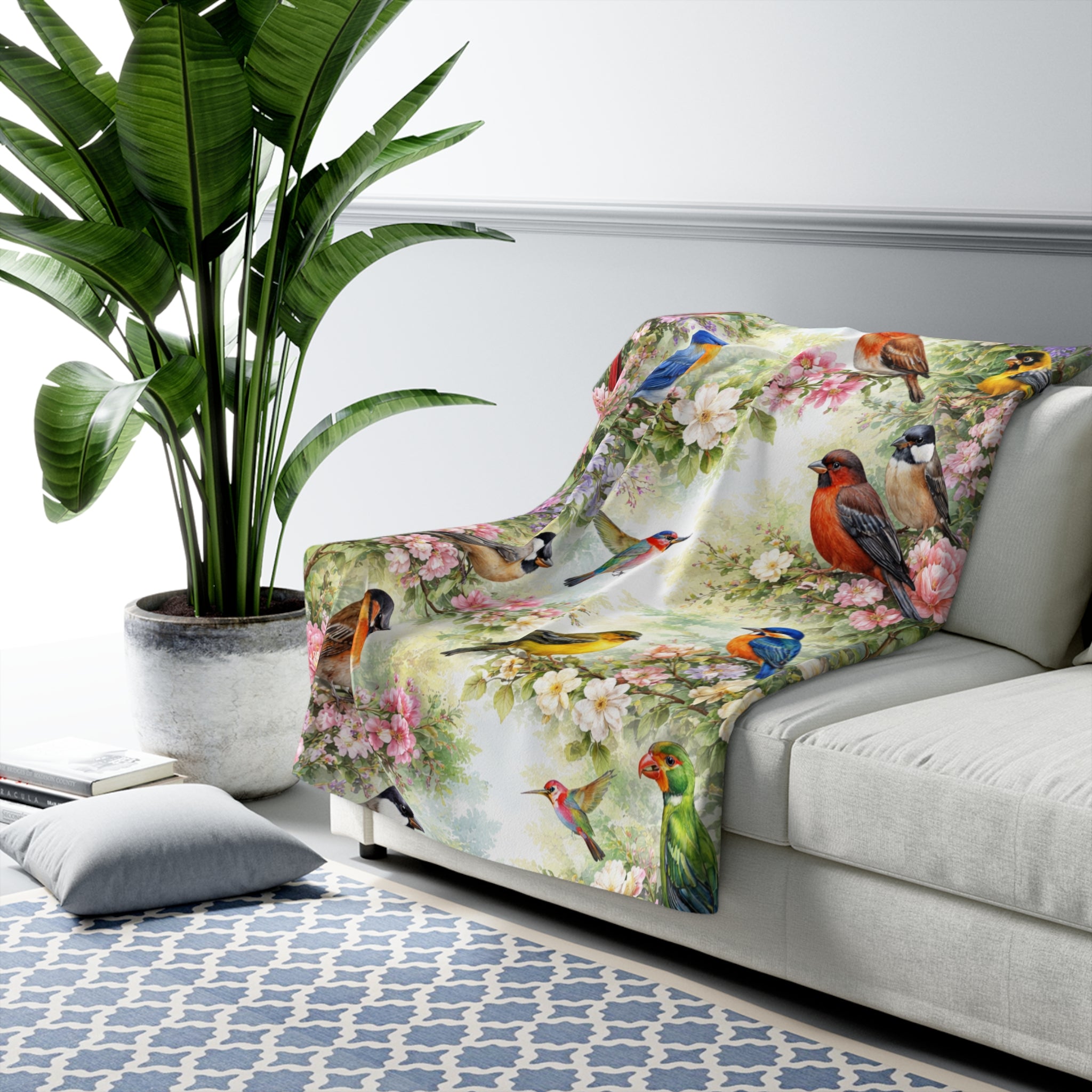 Blossom Birds Sherpa Fleece Blanket Brighten Your Day with Birds in Bloom