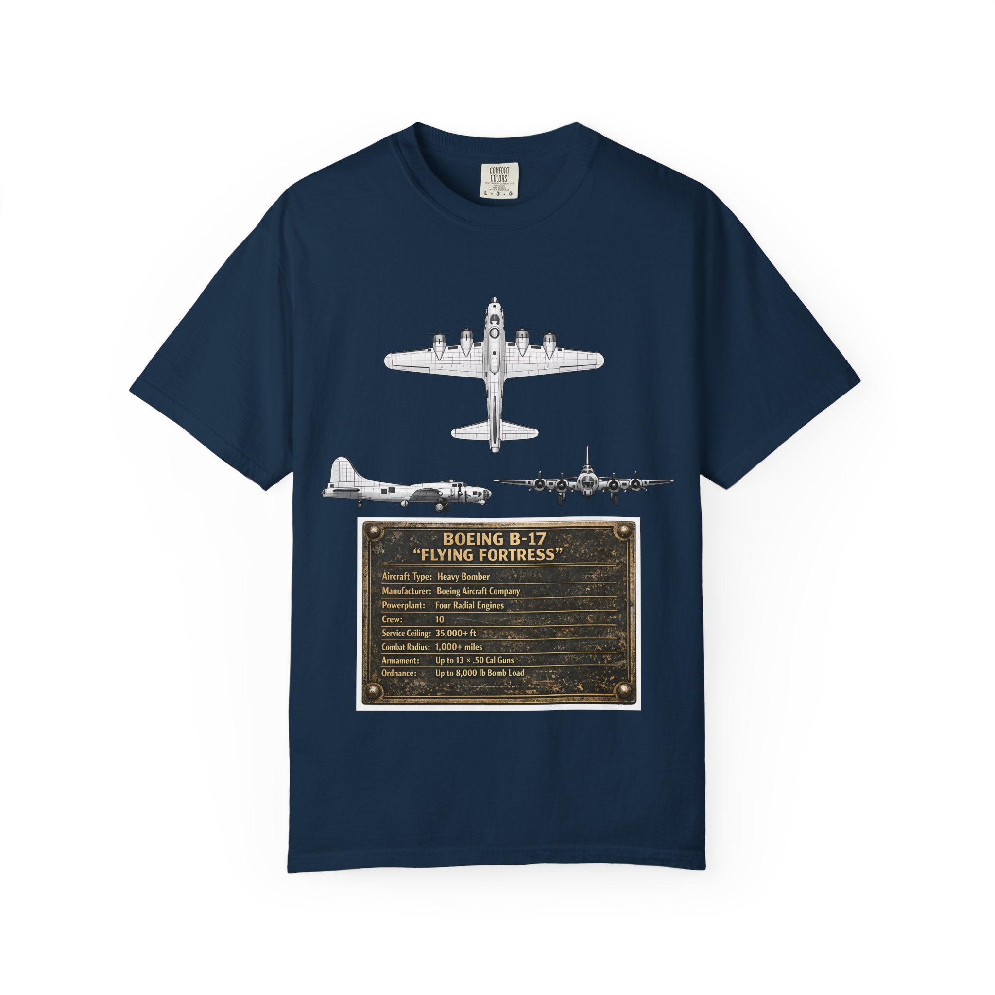 B-17 Bomber schematic Illustration T-shirt | Vintage Aviation Plane Art