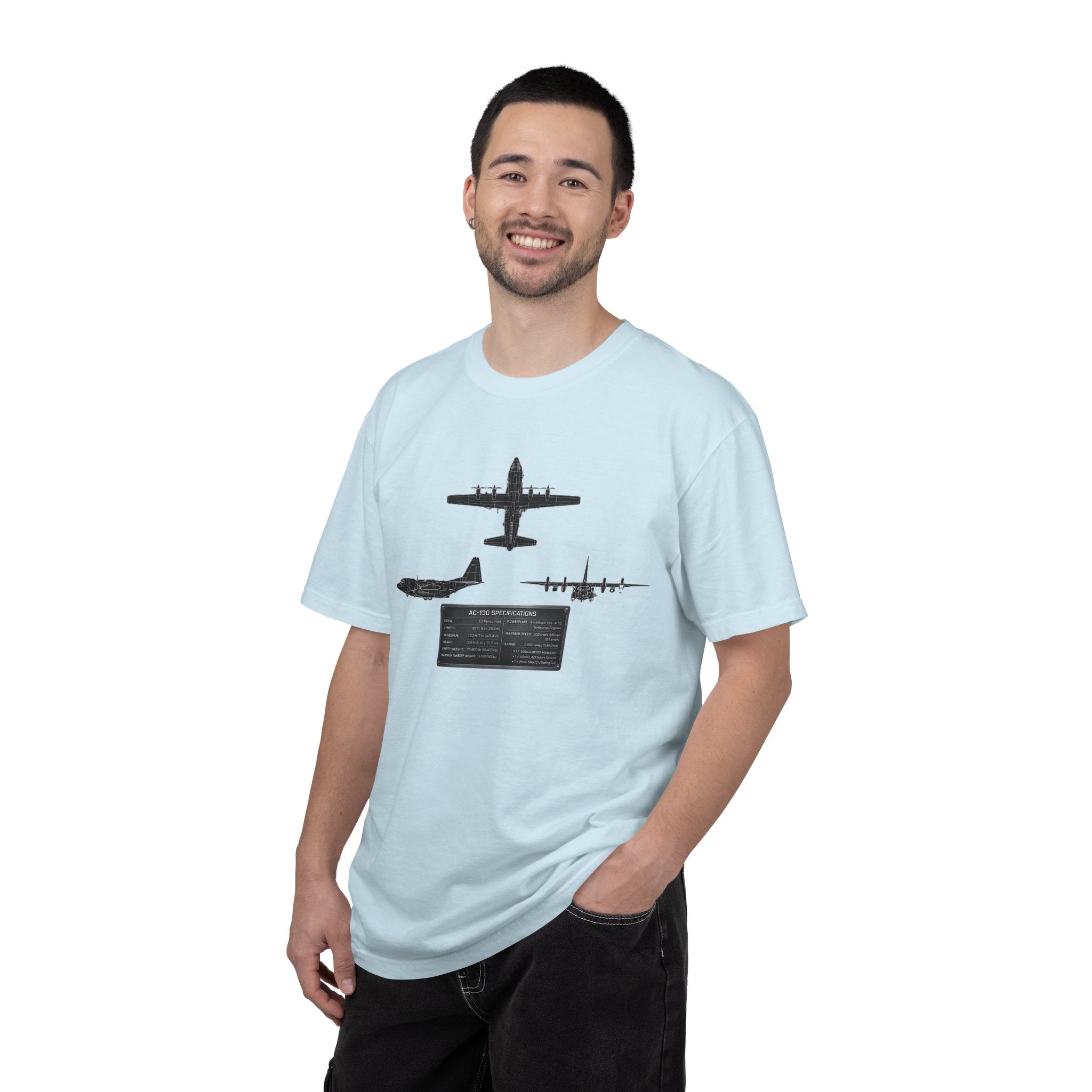 AC-130 Gunship Schematic Blueprint T-shirt | Angel of Death Diagram Military Aircraft
