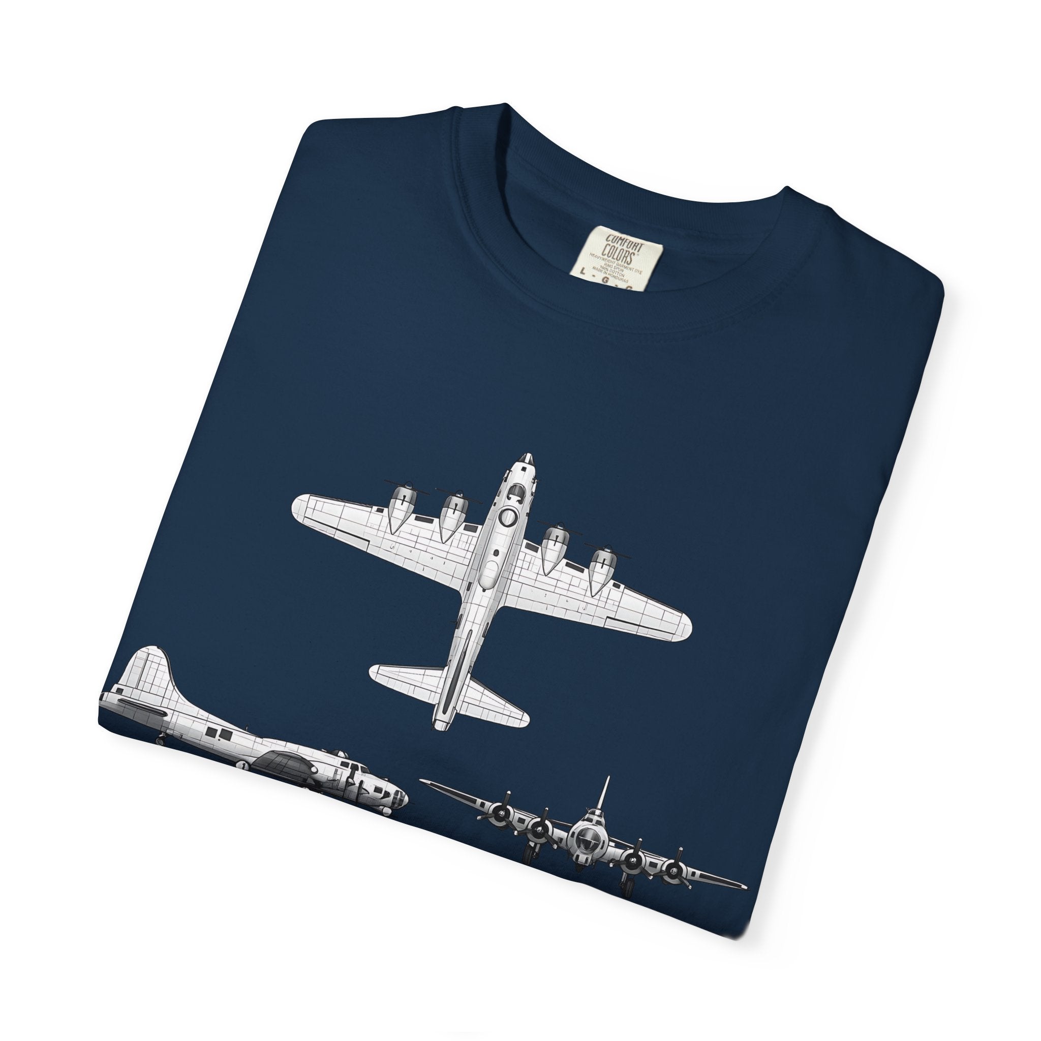 B-17 Bomber schematic Illustration T-shirt | Vintage Aviation Plane Art