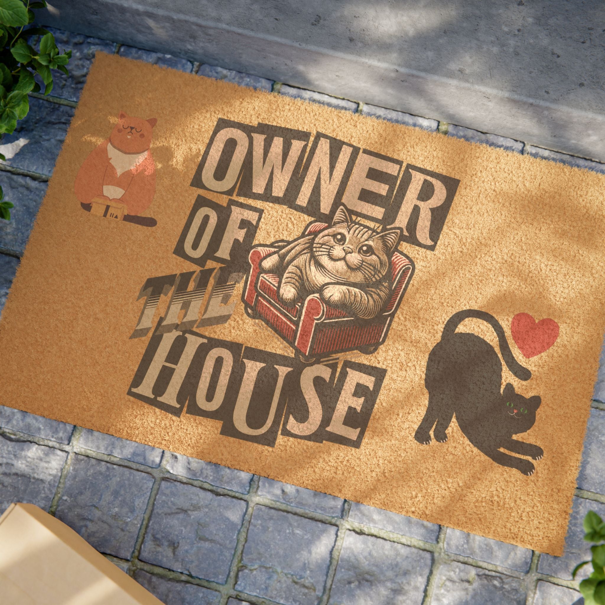 Funny Doormat  "Beware of Owner: The Cat" Welcome Mat