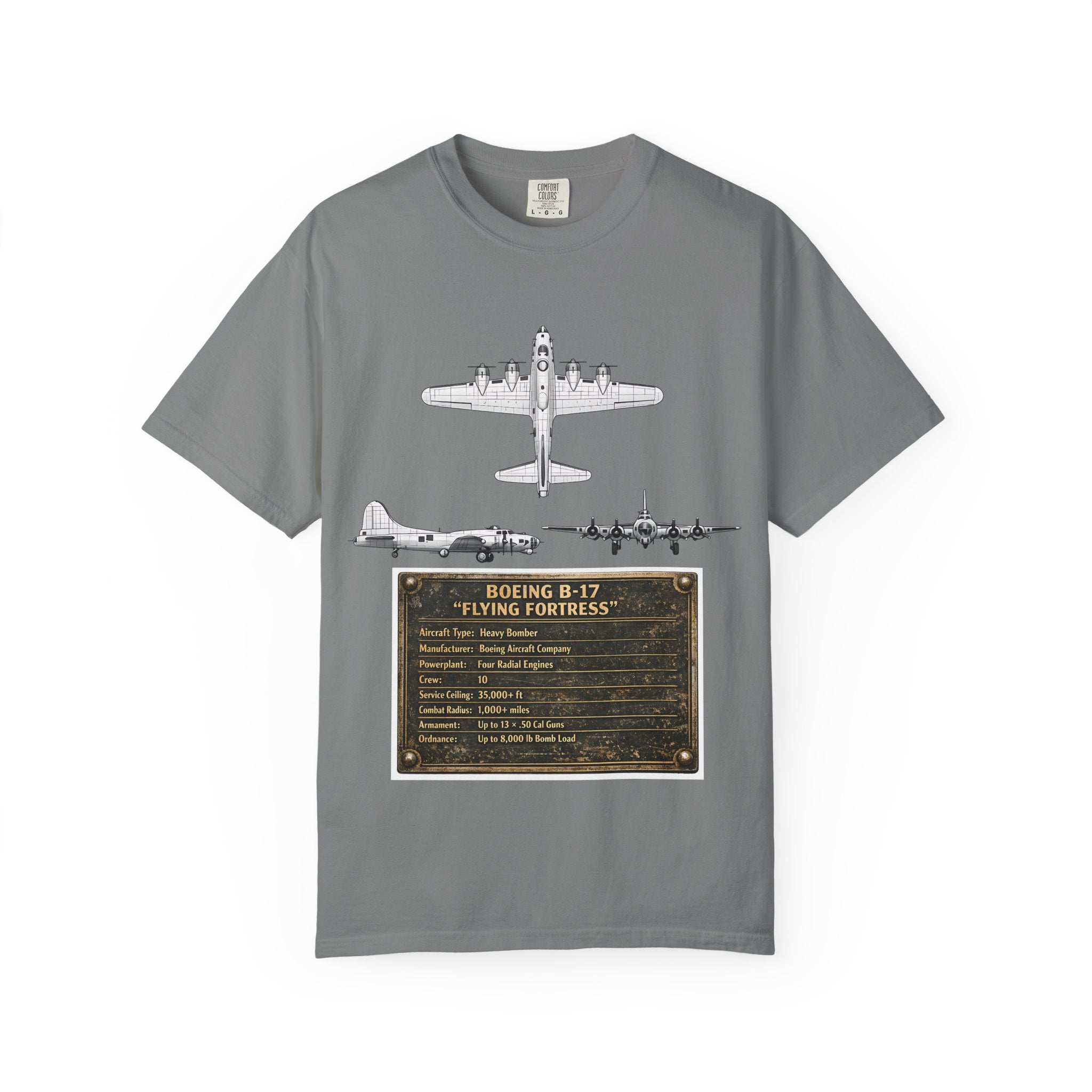 B-17 Bomber schematic Illustration T-shirt | Vintage Aviation Plane Art