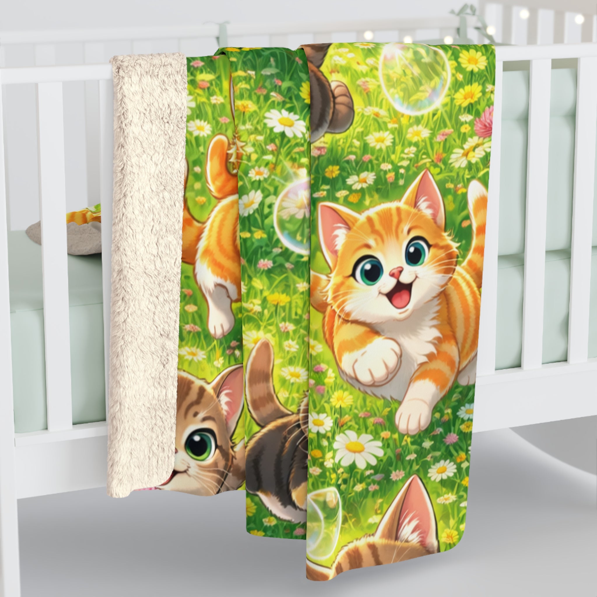 Playful Kittens Wrapped Pattern Sherpa Blanket | Whimsical Cat Throw