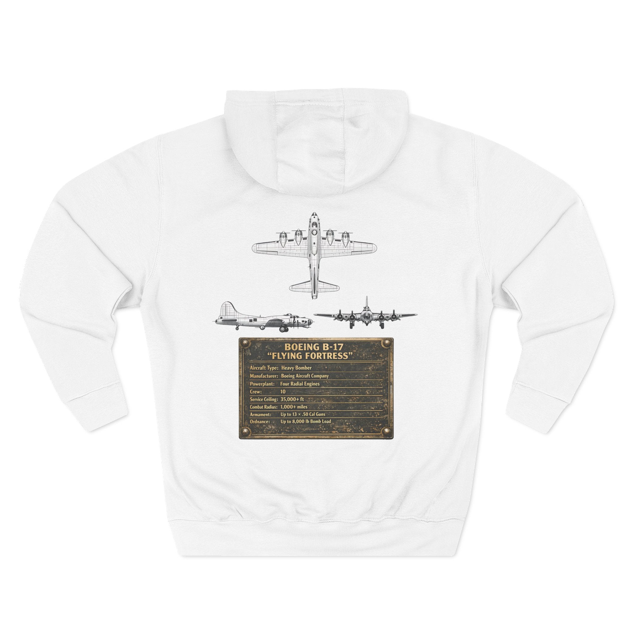 B17 Bomber Schematic Hoodie — Vintage Airplane Enthusiast Pullover