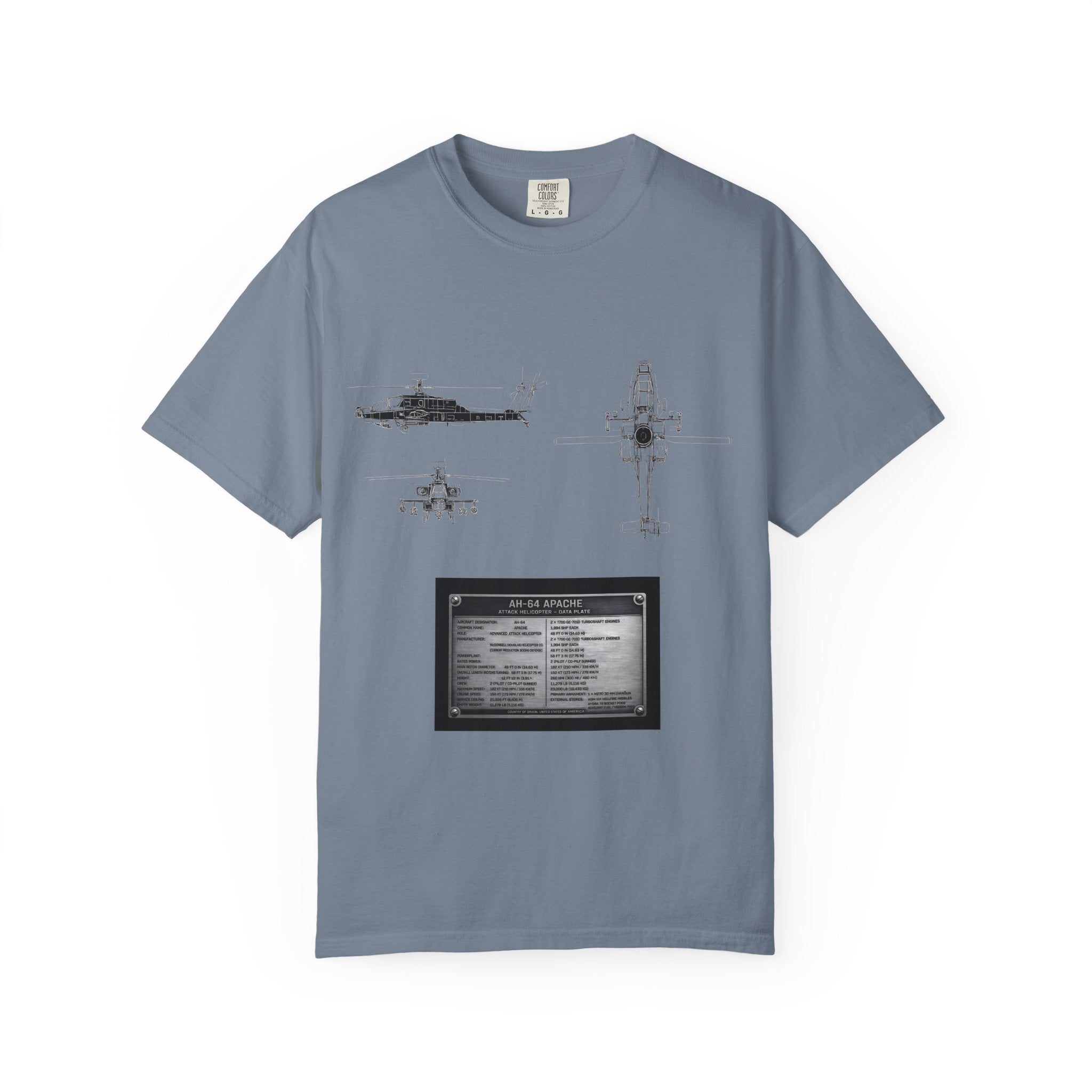 AH-64 Apache Helicopter Schematic T-shirt | Blueprint Military Diagram