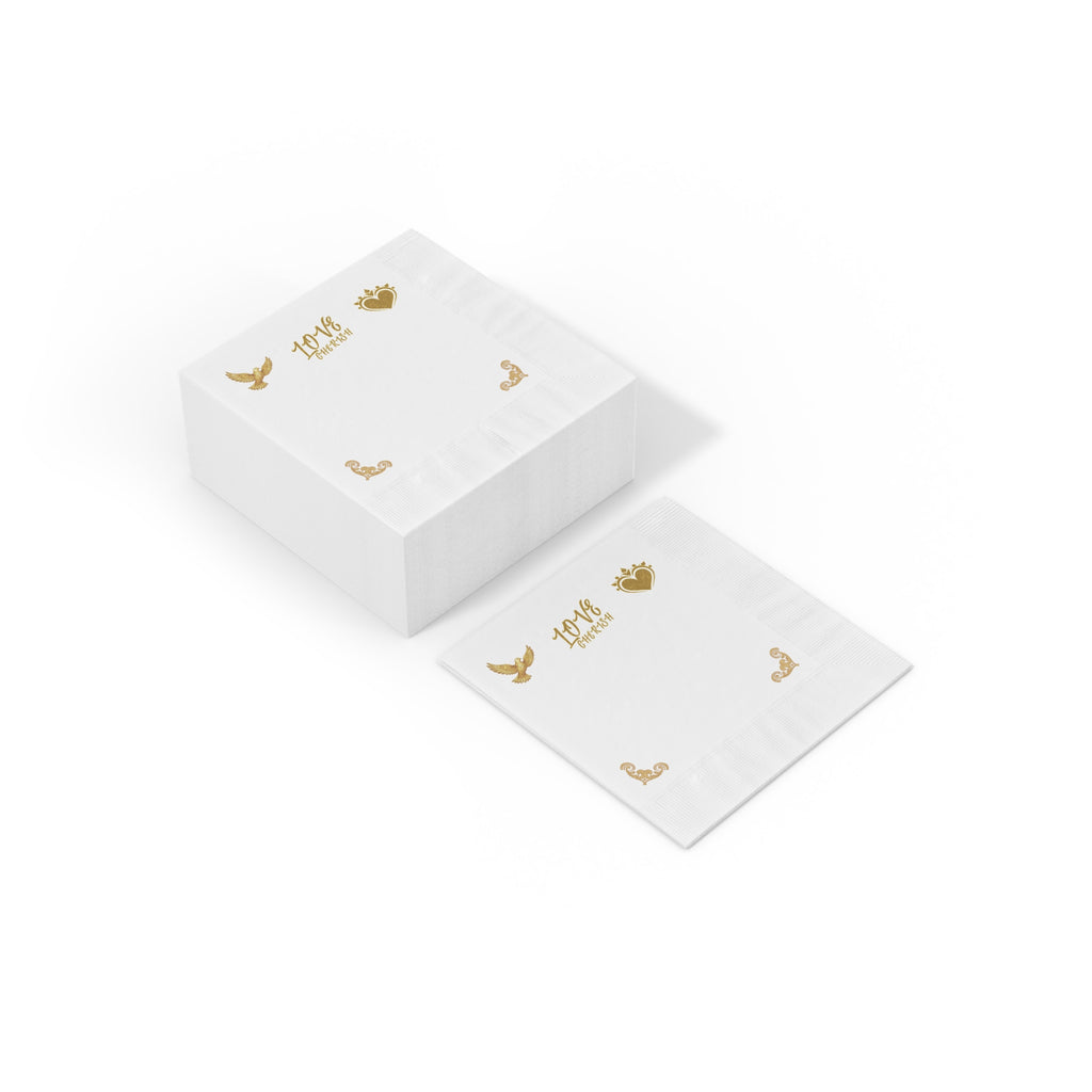 Love Script Napkins | White Coined Wedding Anniversary Valentine's