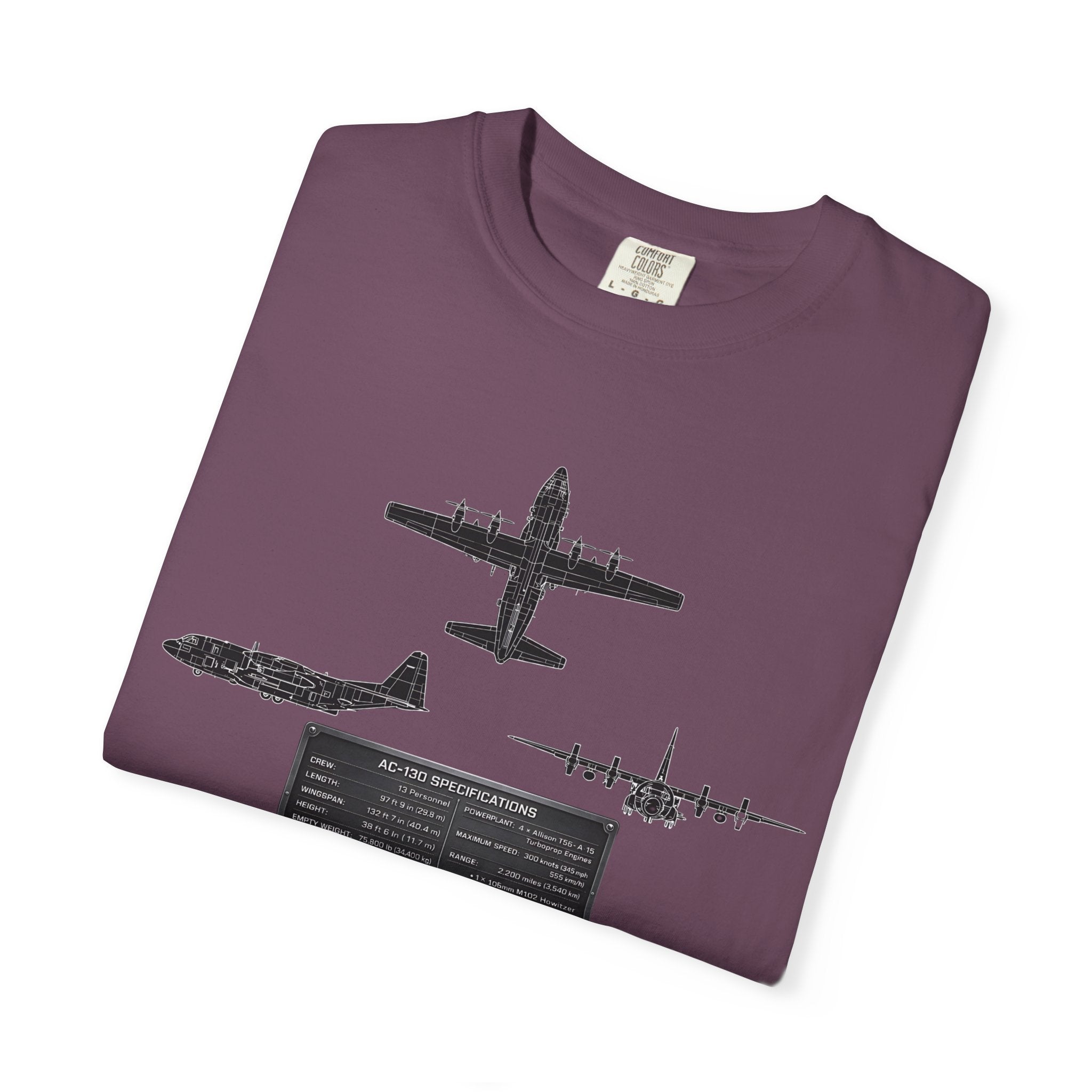 AC-130 Gunship Schematic Blueprint T-shirt | Angel of Death Diagram Military Aircraft
