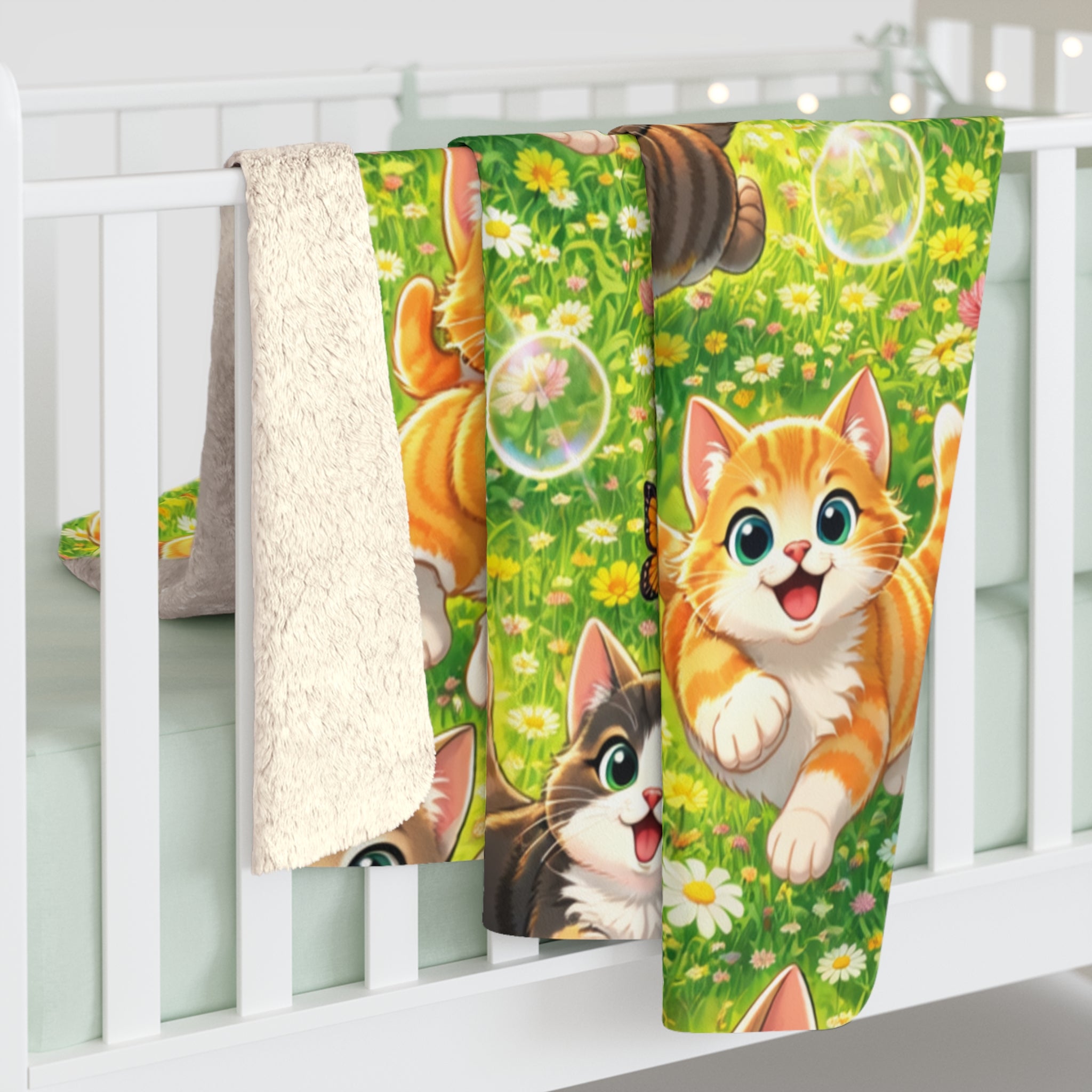 Playful Kittens Wrapped Pattern Sherpa Blanket | Whimsical Cat Throw