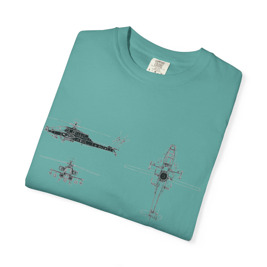 AH-64 Apache Helicopter Schematic T-shirt | Blueprint Military Diagram