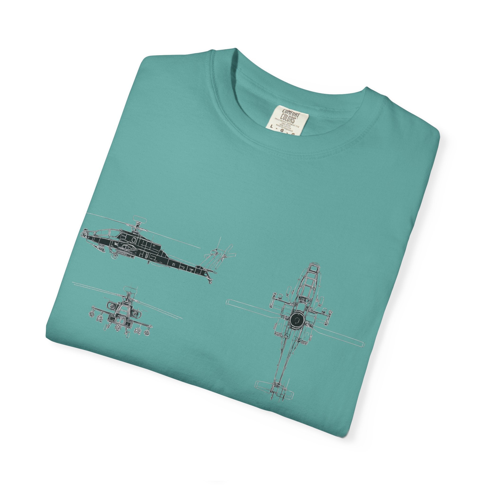 AH-64 Apache Helicopter Schematic T-shirt | Blueprint Military Diagram