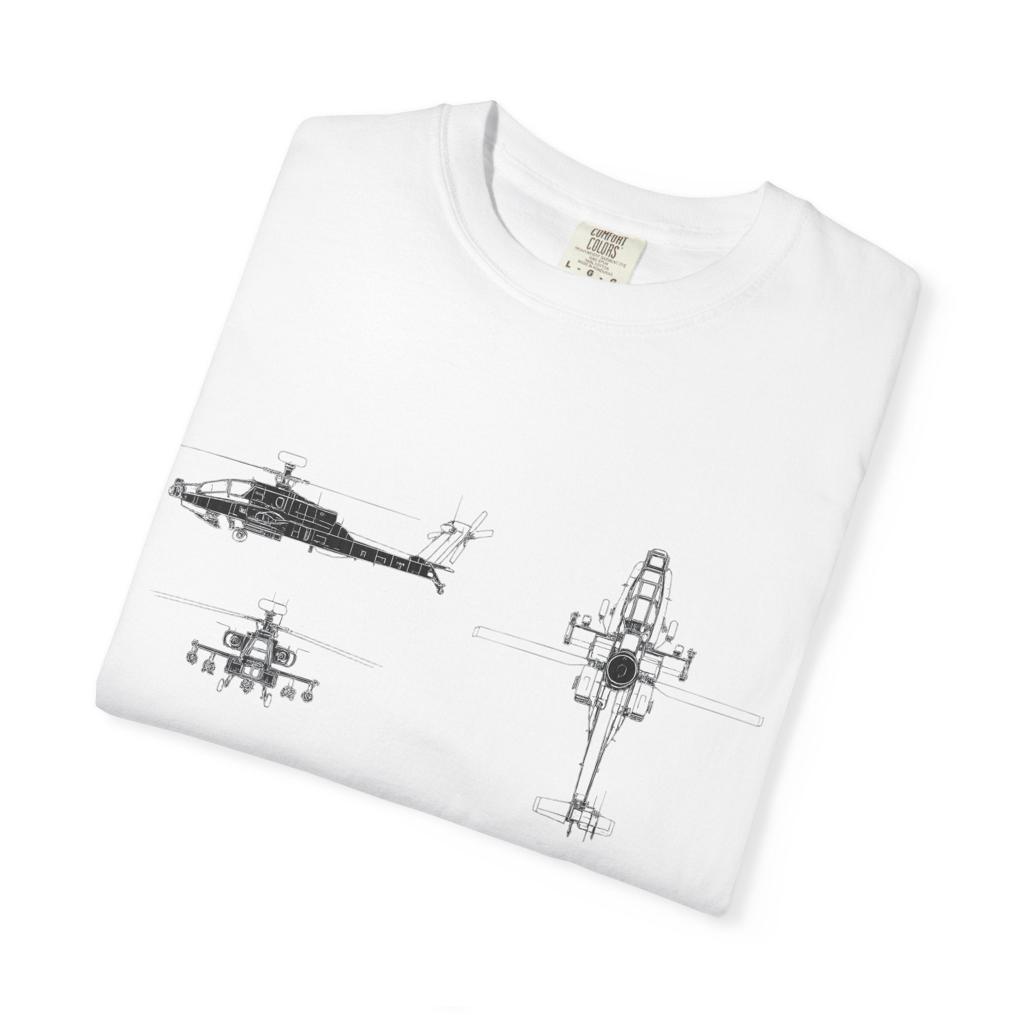 AH-64 Apache Helicopter Schematic T-shirt | Blueprint Military Diagram