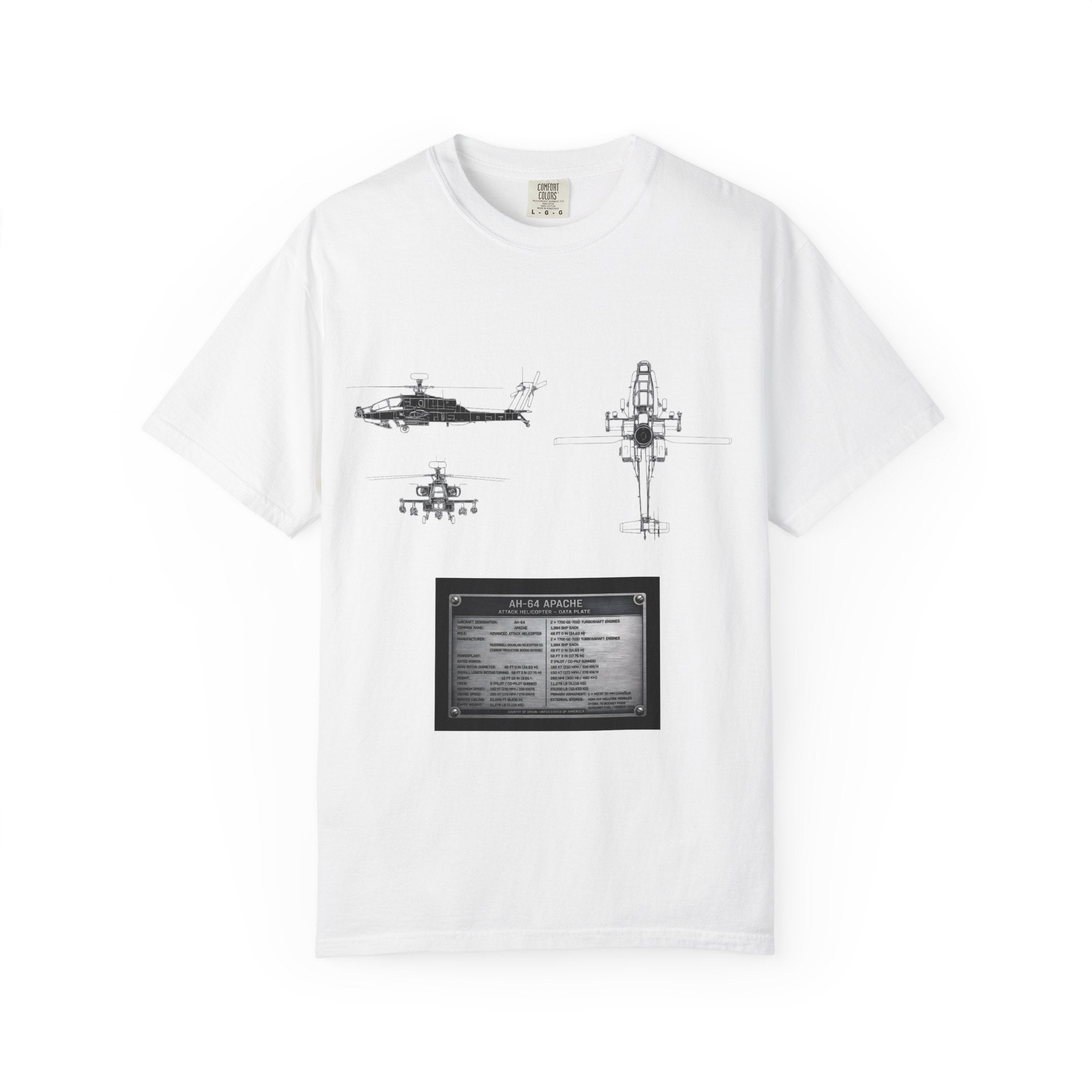 AH-64 Apache Helicopter Schematic T-shirt | Blueprint Military Diagram