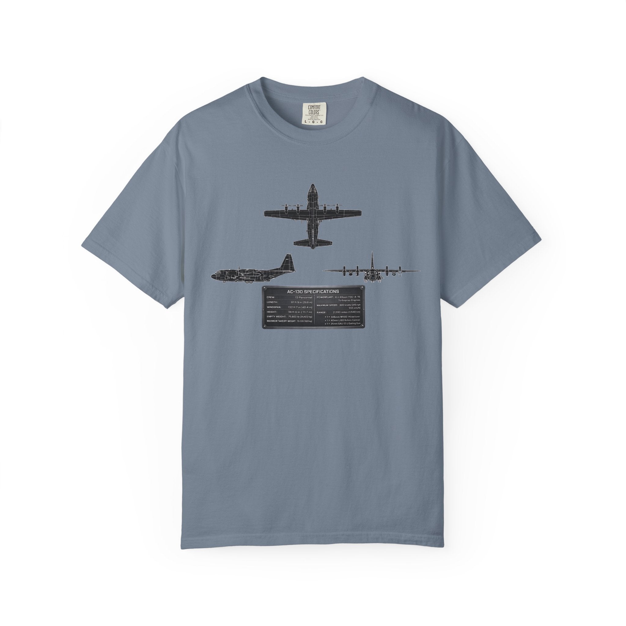 AC-130 Gunship Schematic Blueprint T-shirt | Angel of Death Diagram Military Aircraft