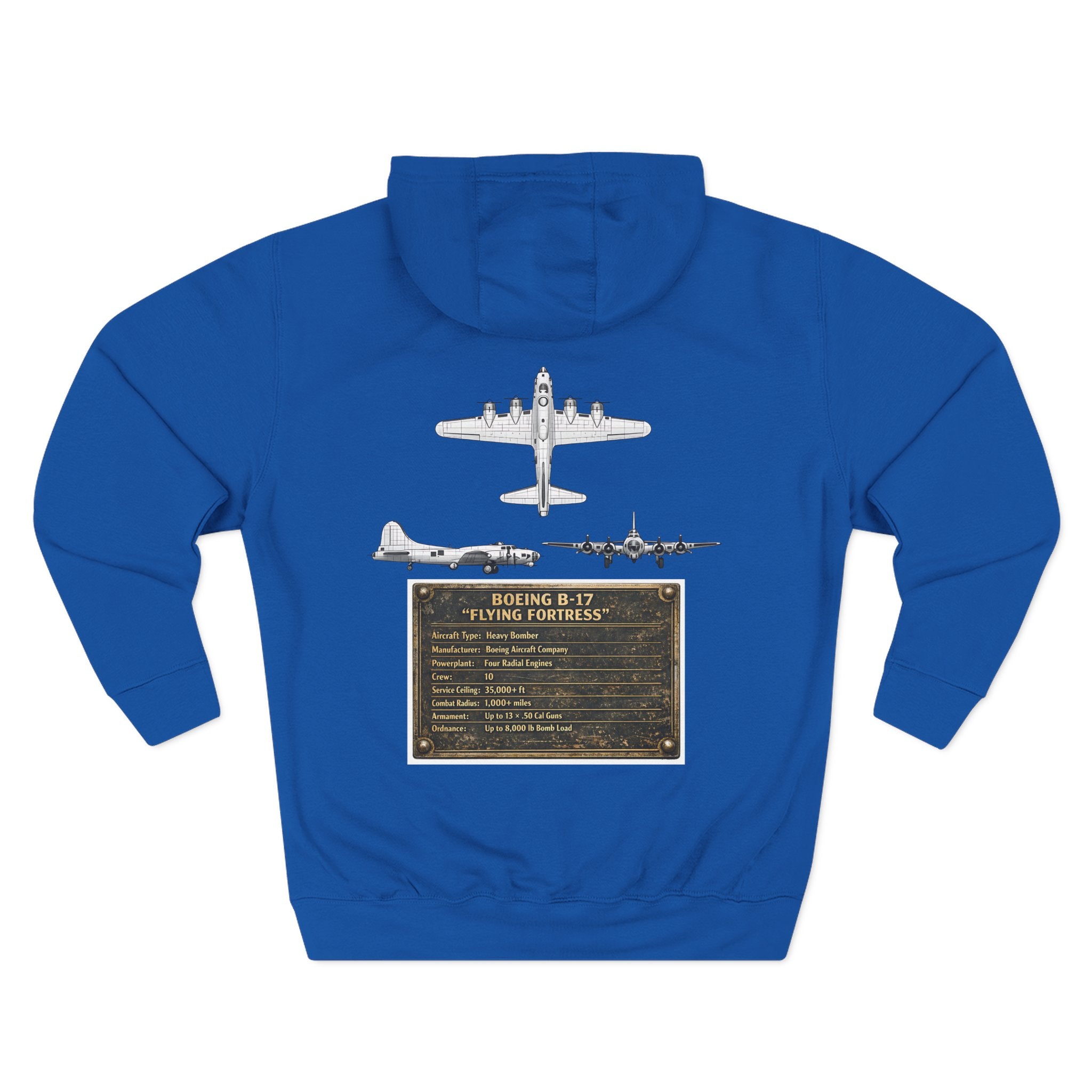 B17 Bomber Schematic Hoodie — Vintage Airplane Enthusiast Pullover
