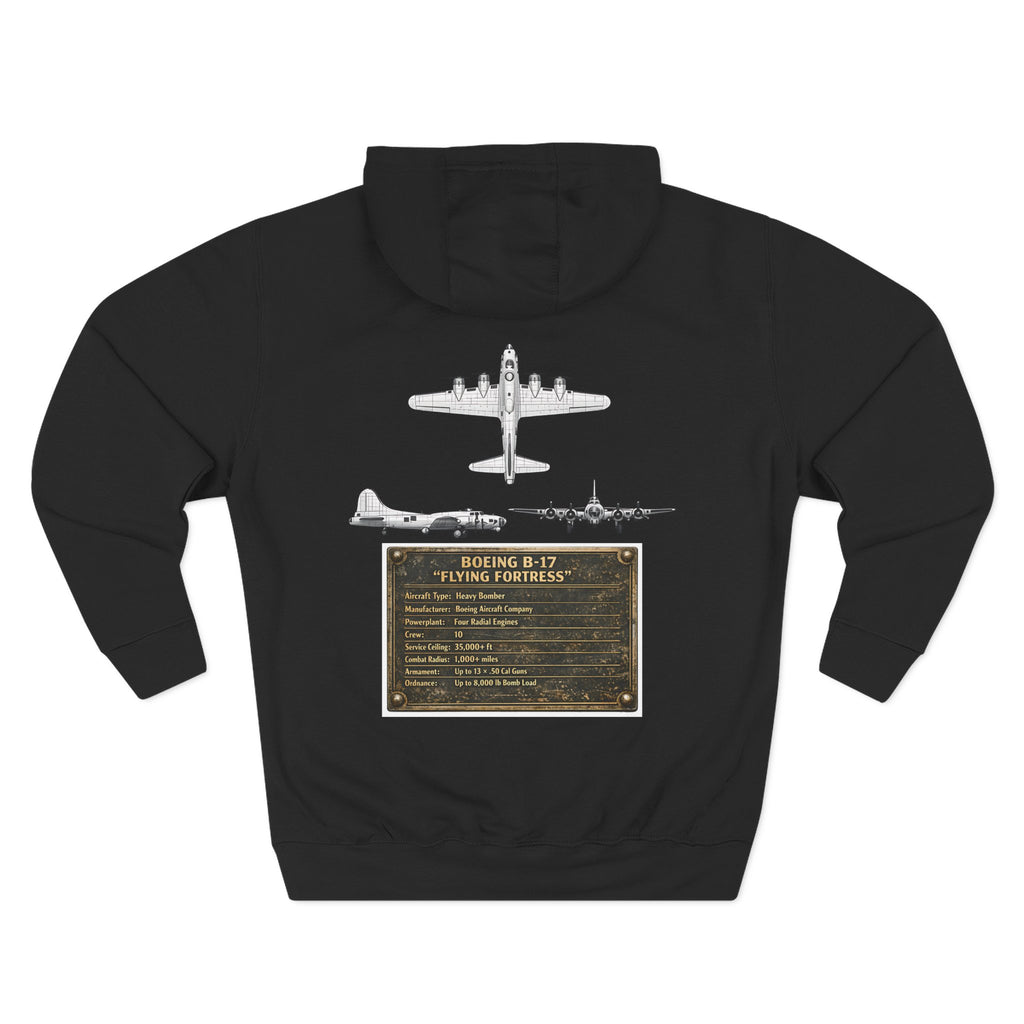 B17 Bomber Schematic Hoodie — Vintage Airplane Enthusiast Pullover