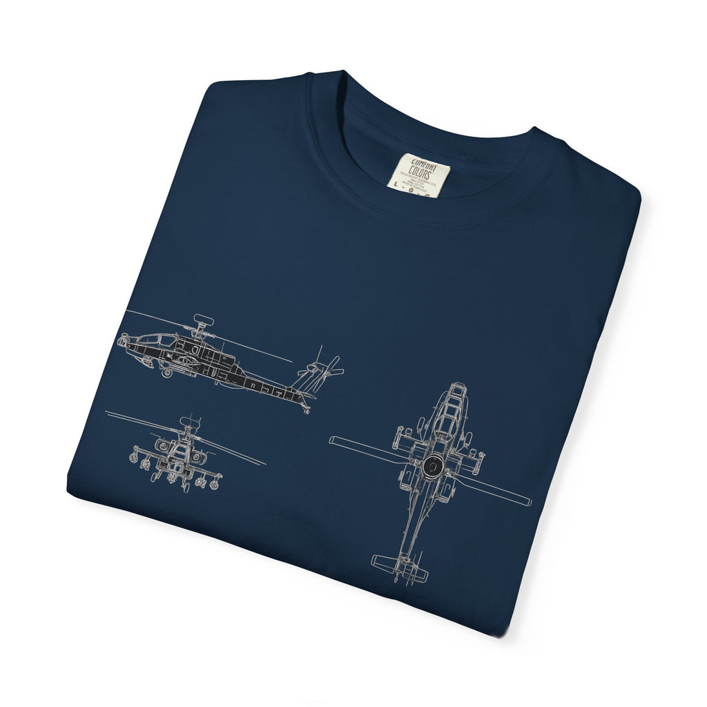 AH-64 Apache Helicopter Schematic T-shirt | Blueprint Military Diagram