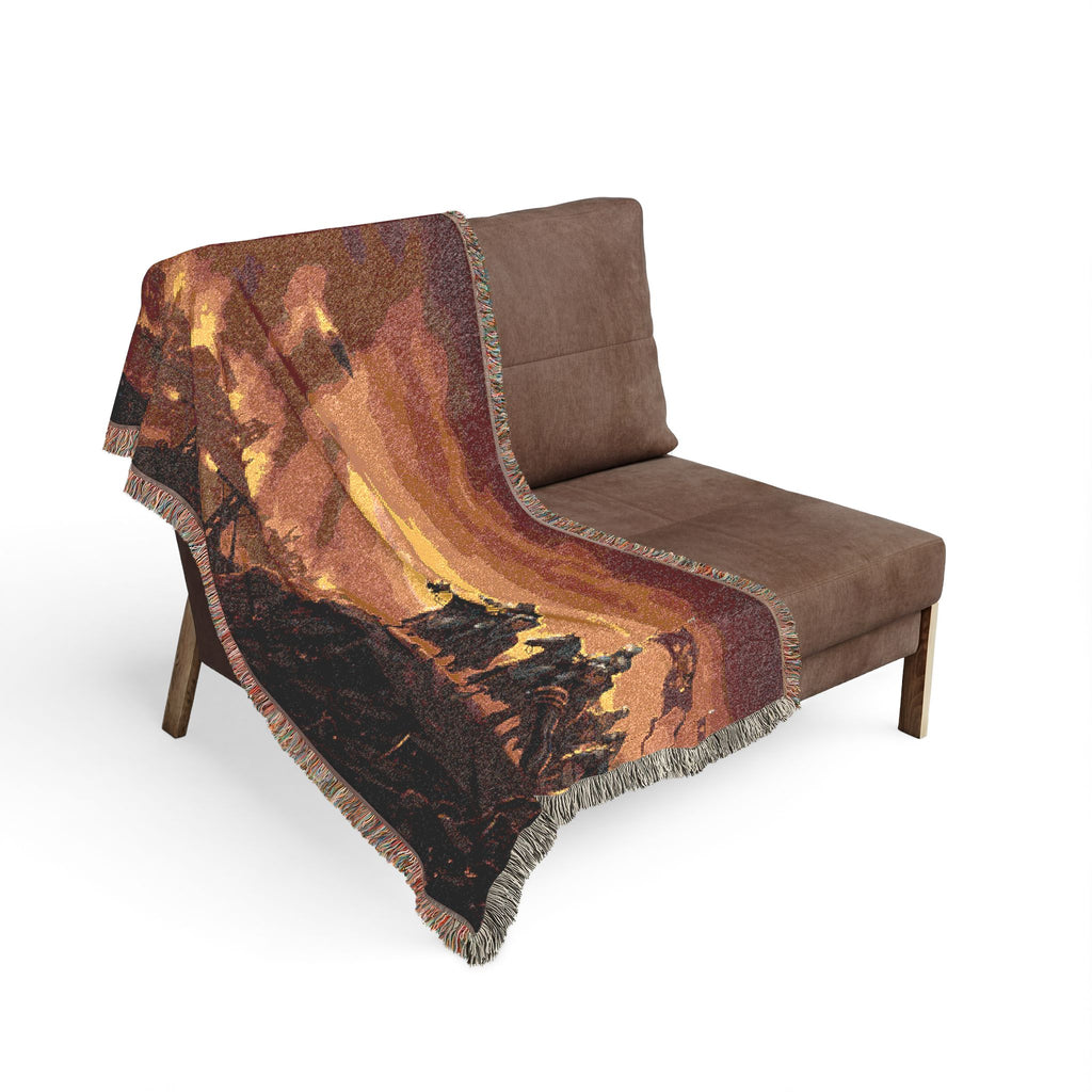 Medieval Knights Overlooking Conquest Woven Blanket