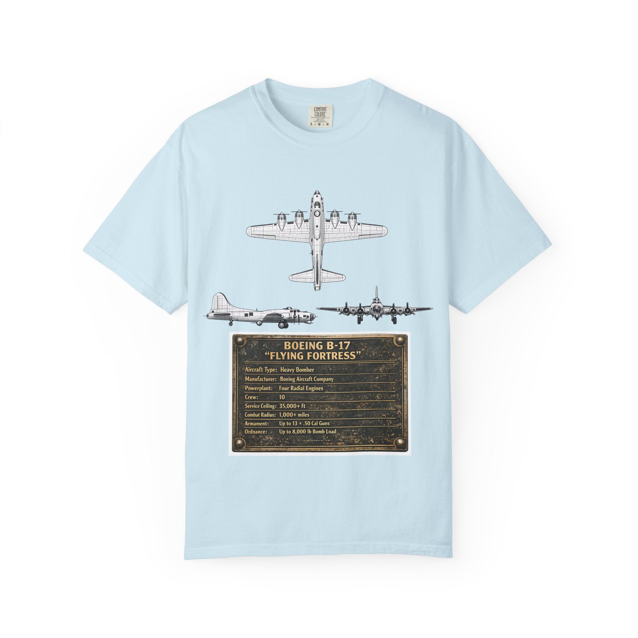 B-17 Bomber schematic Illustration T-shirt | Vintage Aviation Plane Art