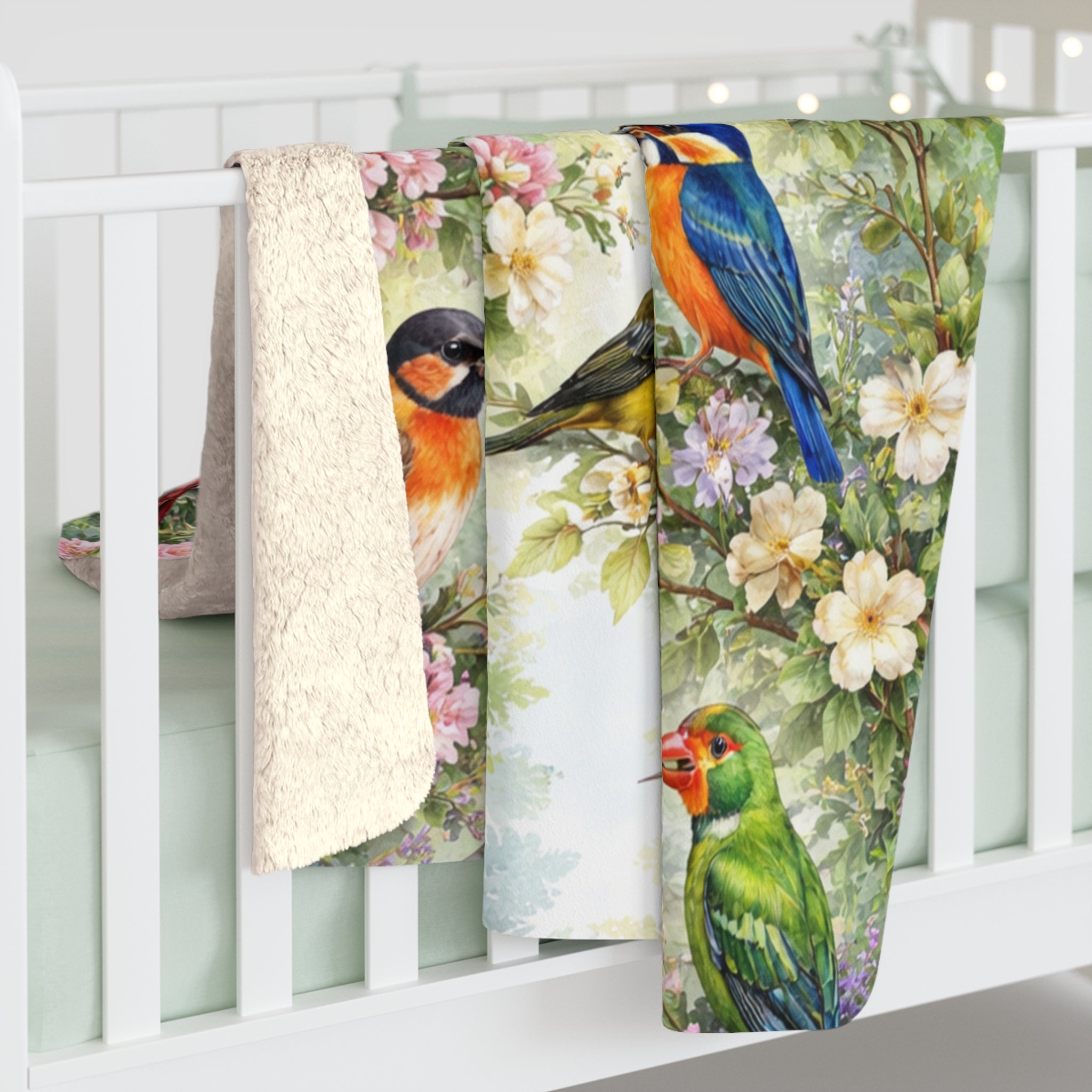Blossom Birds Sherpa Fleece Blanket Brighten Your Day with Birds in Bloom