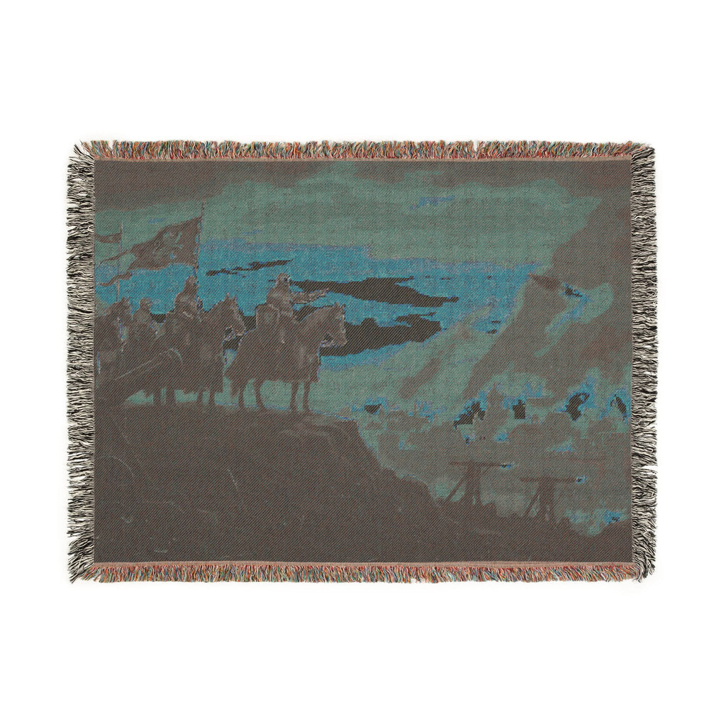 Medieval Knights Overlooking Conquest Woven Blanket