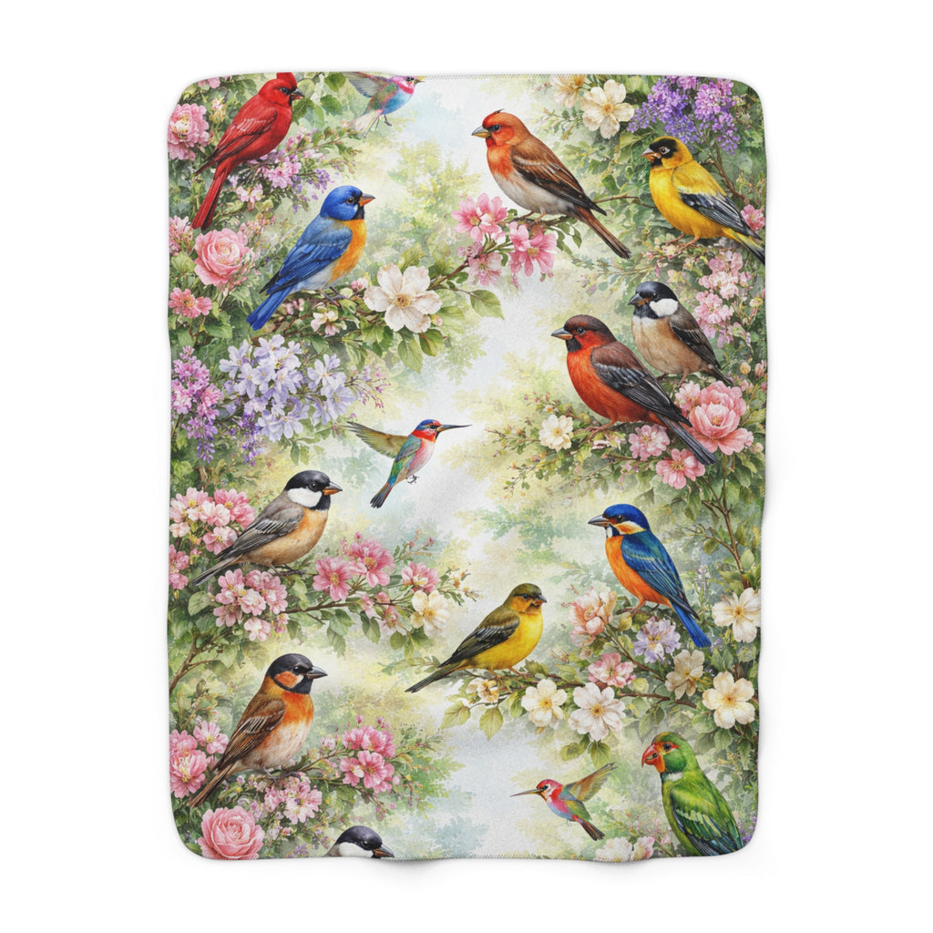Blossom Birds Sherpa Fleece Blanket Brighten Your Day with Birds in Bloom